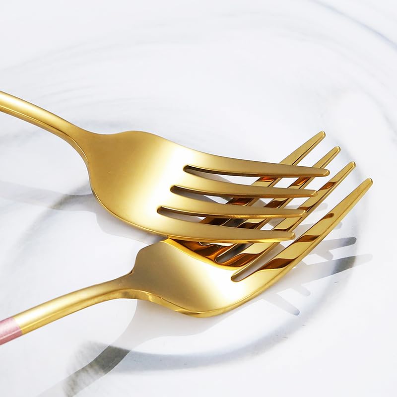 Stainless Steel Long Handle Forks Set - 6-Piece Pink Gold Fruit Forks, Dinner Forks, Salad Forks for Camping, Bento, Restaurant & Kitchen Cutlery Accessories - Perfect for Picnics, Parties & Outdoor Dining