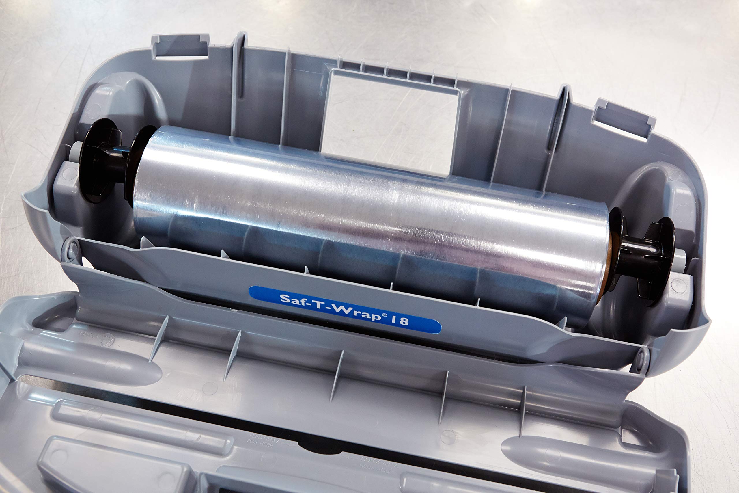 San Jamar Saf-T-Wrap 18-Inch Commercial Plastic Wrap & Foil Dispenser - Heavy Duty for Restaurants, Bakeries & Kitchens - Gray Plastic - Perfect for Food Prep, Storage & Catering Services