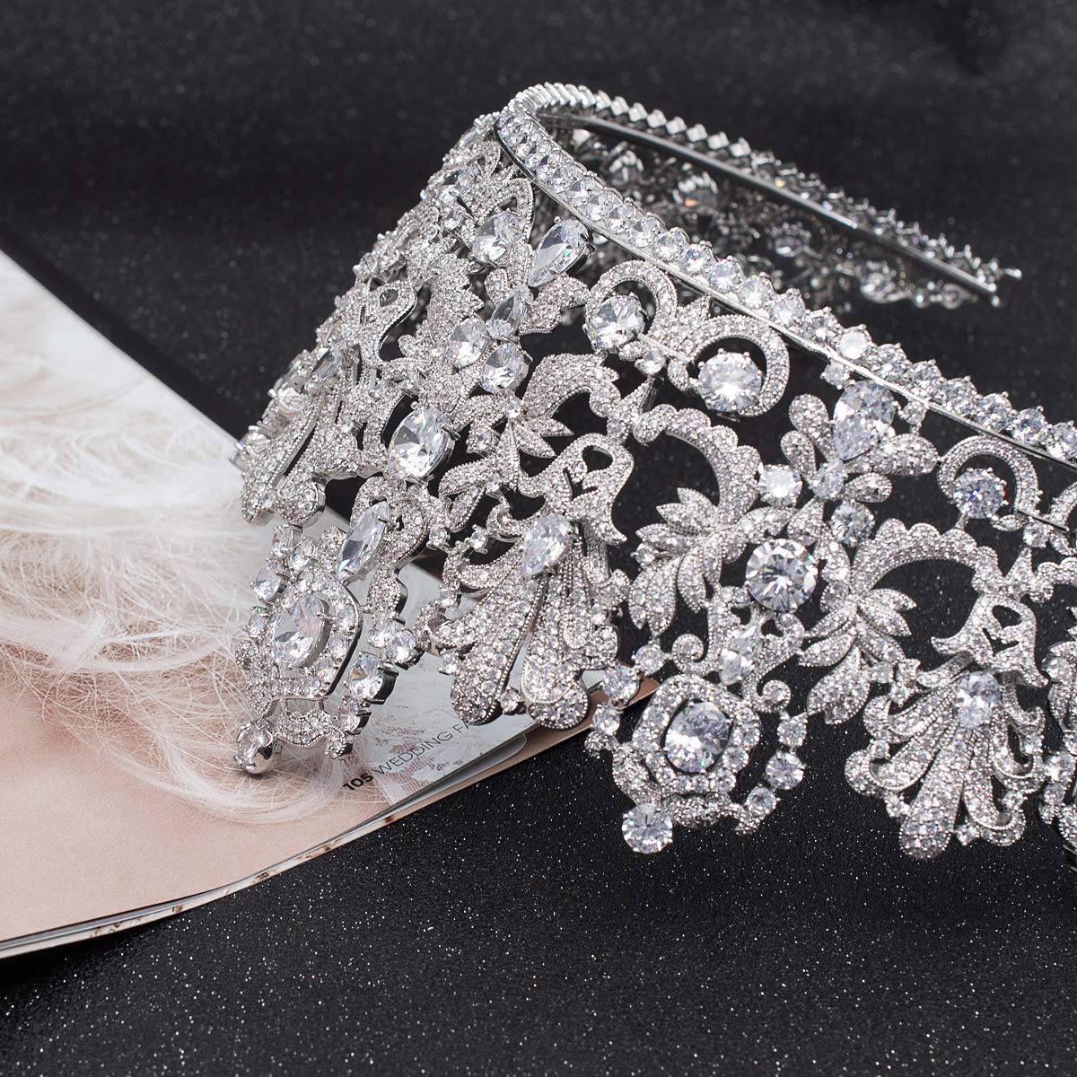 Luxury Cubic Zirconia Tiara Crown - Crystal Royal Diadem Hair Accessories for Women | Wedding, Prom, Cosplay, Pageant, Bridal Party (HG026)