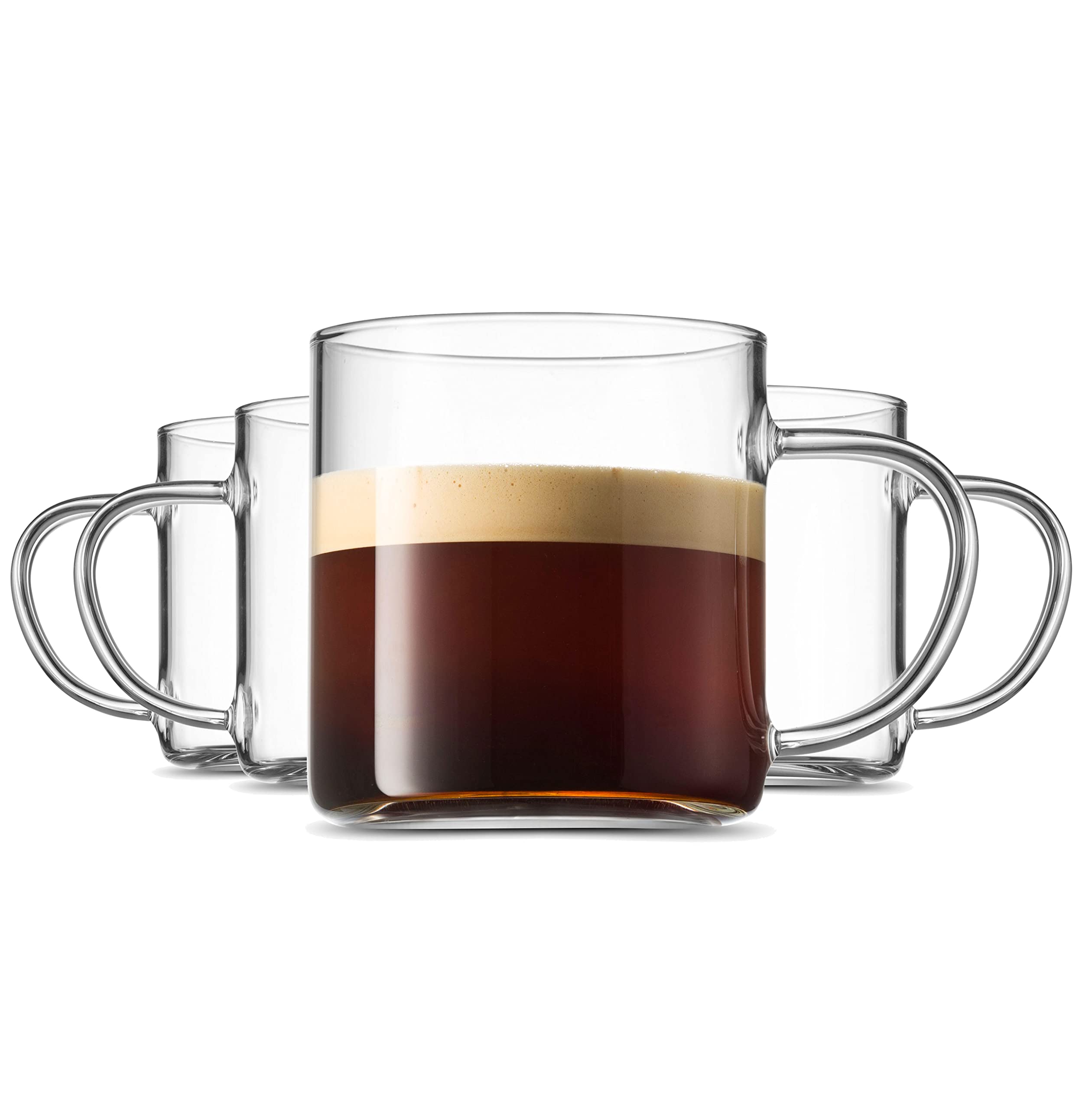 Premium 14oz Glass Coffee Mugs Set of 4 - Shatterproof & Heat Resistant Drinking Glasses for Hot/Cold Beverages - Perfect for Home, Office, Cafe or Gift Giving