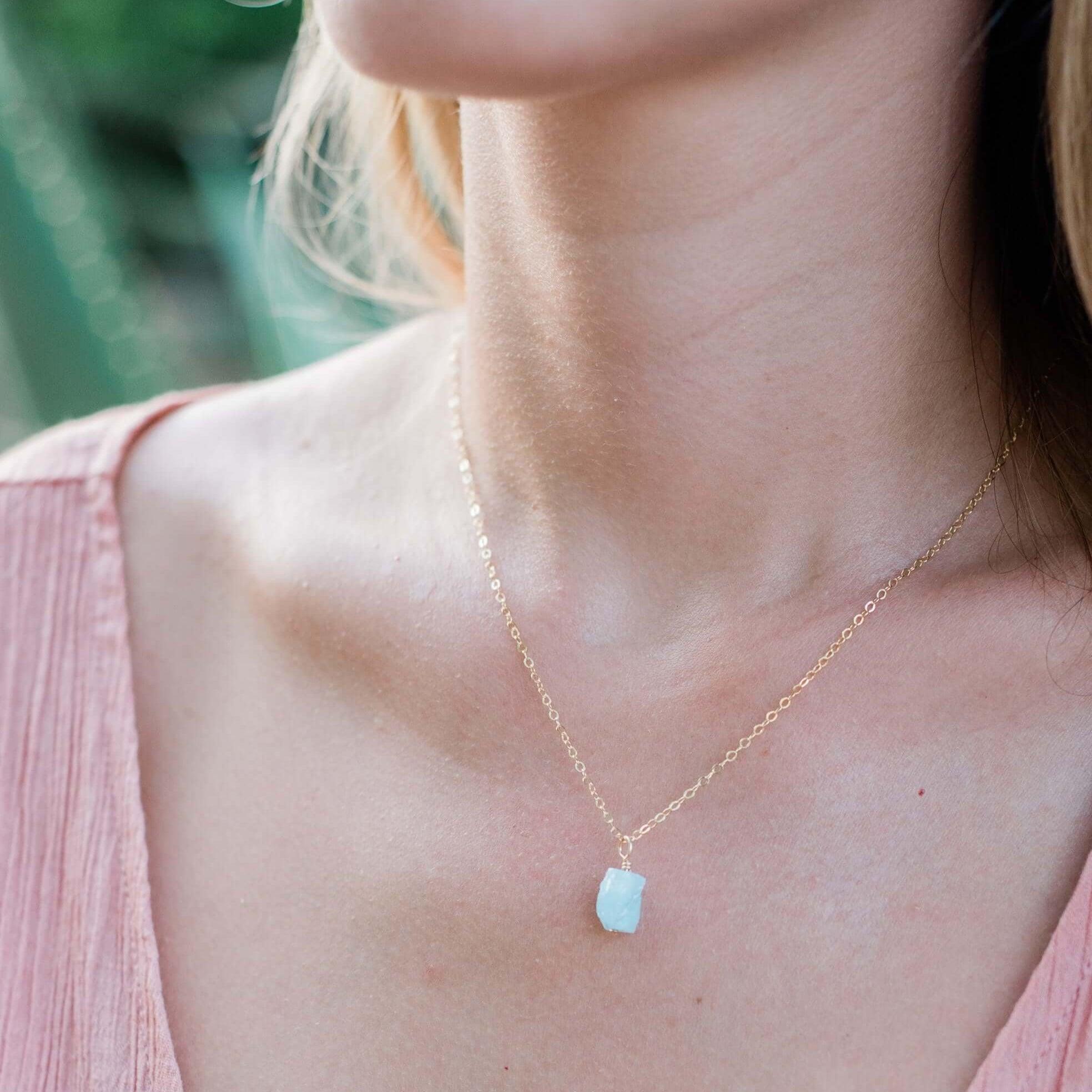 Natural Tiny Raw Aquamarine Pendant Necklace - Handmade Gemstone Jewelry for Women - Perfect for Everyday Wear, Gift Giving & Spiritual Healing