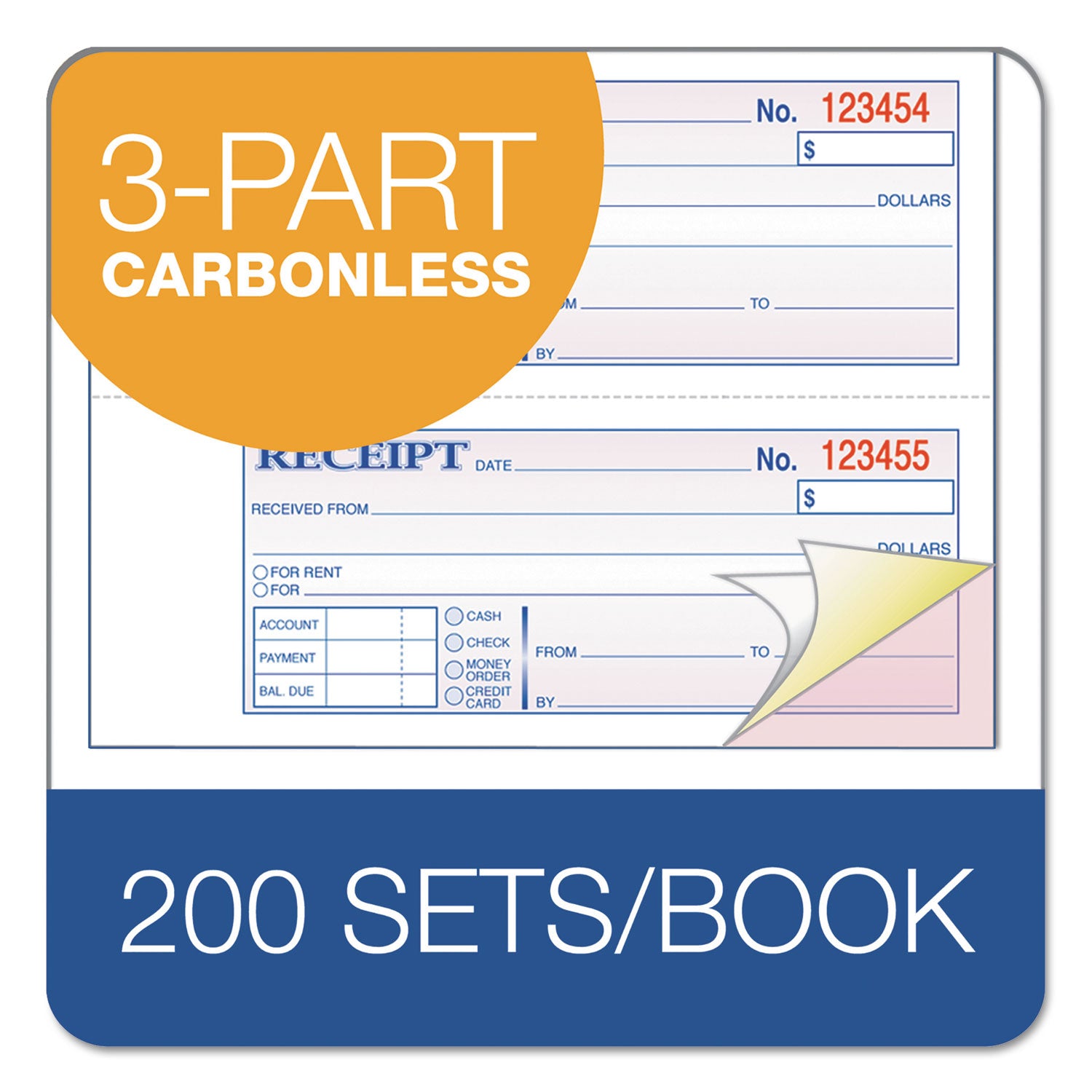 Adams® Multipart Money/Rent Receipt Book - Hard Cover Carbonless 3-Part Forms (7
