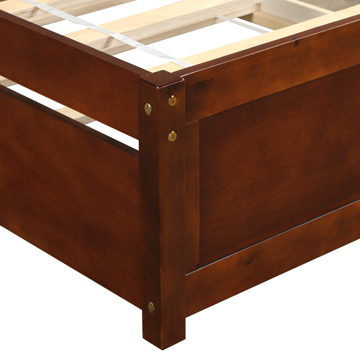 KLMM Twin Size Solid Wood Platform Bed with Trundle & Headboard - Wooden Slat Support, No Box Spring Needed, Easy Assembly (Walnut Finish) - Perfect for Kids' Rooms, Guest Bedrooms & Small Spaces