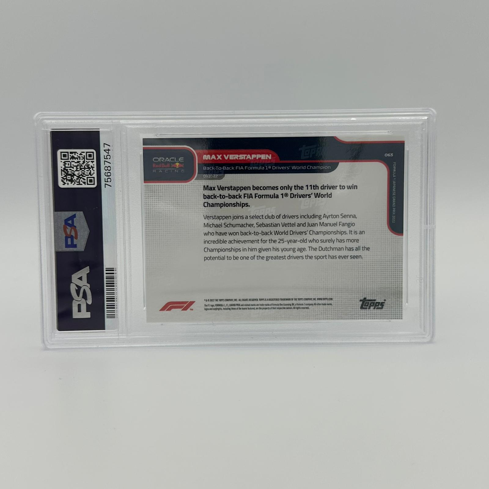PSA 9 Graded 2006/10 Max Verstappen #63 F1 Racing Card - Back-to-Back World Champion Collectible - Perfect for F1 Fans, Sports Memorabilia Collectors & Investment