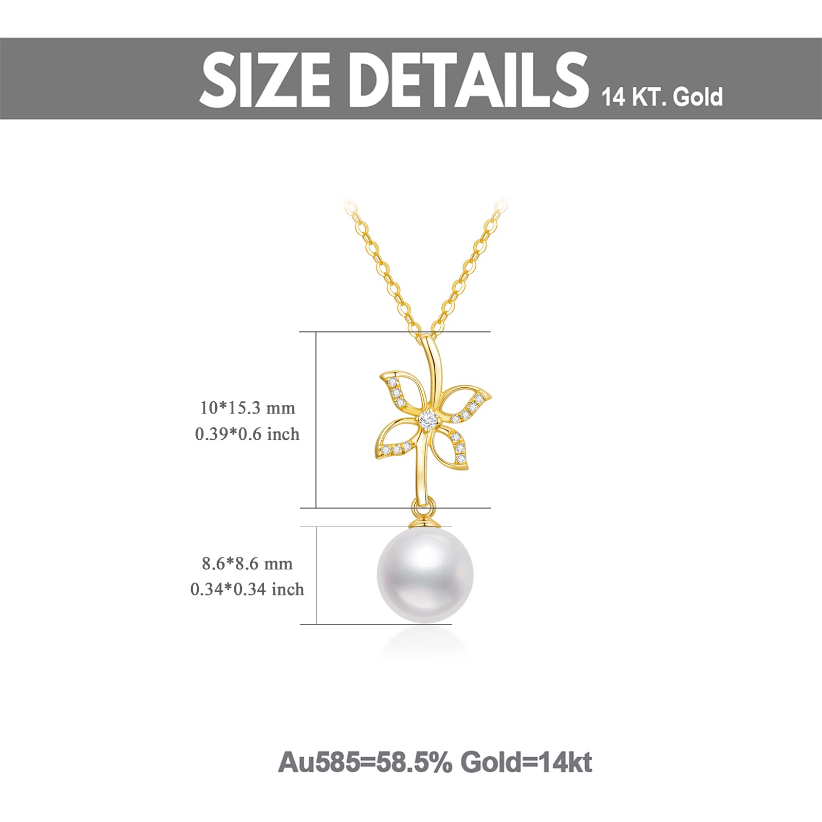 14K Real Gold Pearl Pendant Necklace for Women - Butterfly/Crown/Flower Pearl Necklace in Yellow Gold, 16-18 Inch, Elegant Jewelry Gift for Wife, Mom, Girlfriend | Perfect for Christmas, Birthday, Anniversary & Special Occasions