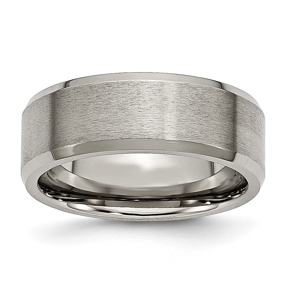 ICE CARATS 8mm Titanium Beveled Edge Band Ring for Men - Classic Flat Wedding Ring, Fashion Jewelry Gift for Dad, Husband & Him - Perfect for Weddings, Anniversaries & Special Occasions