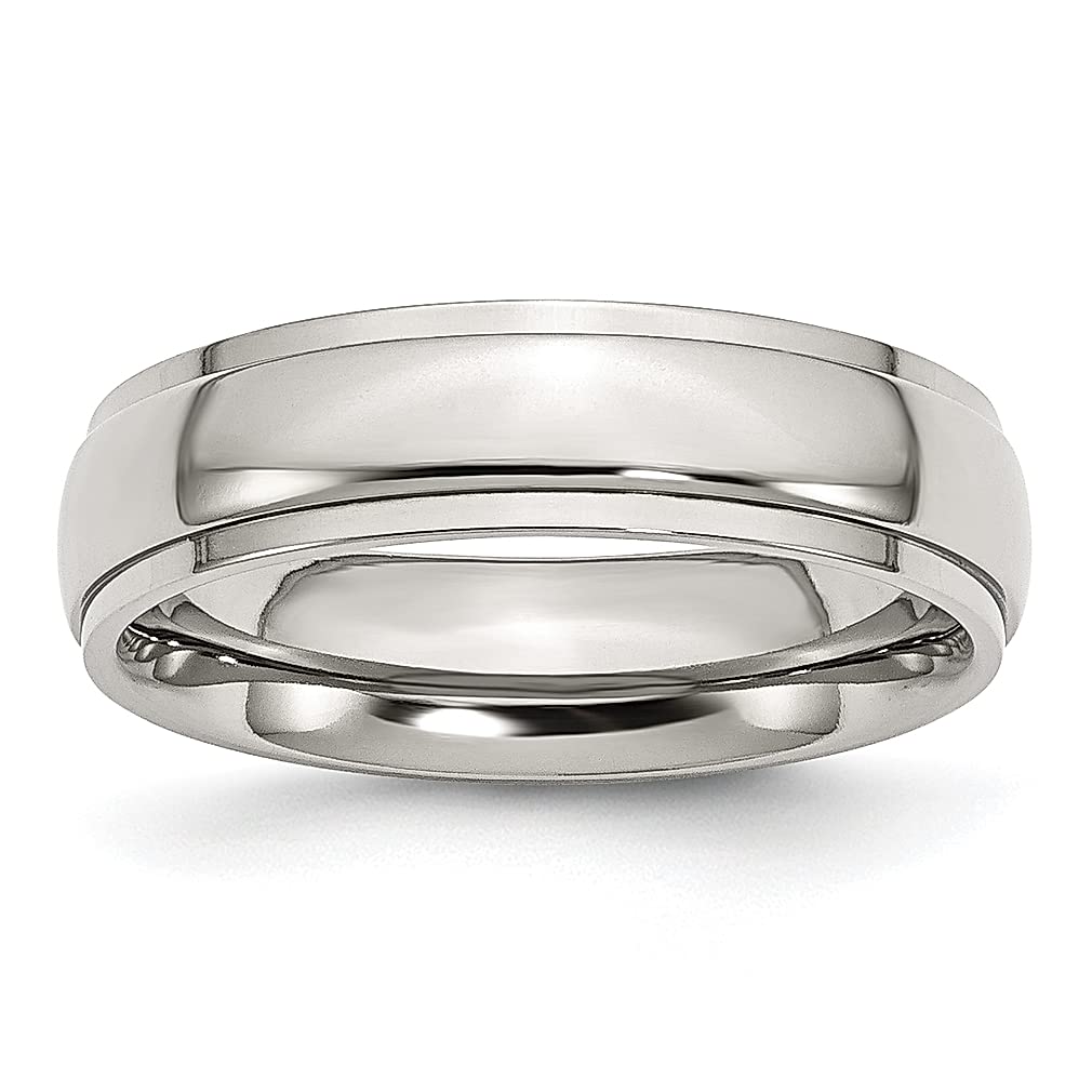 ICE CARATS 6mm Stainless Steel Ridged Edge Band Ring - Classic Domed Wedding Ring for Men, Durable & Hypoallergenic - Perfect Gift for Dad, Husband, Boyfriend - Ideal for Weddings, Anniversaries & Everyday Wear