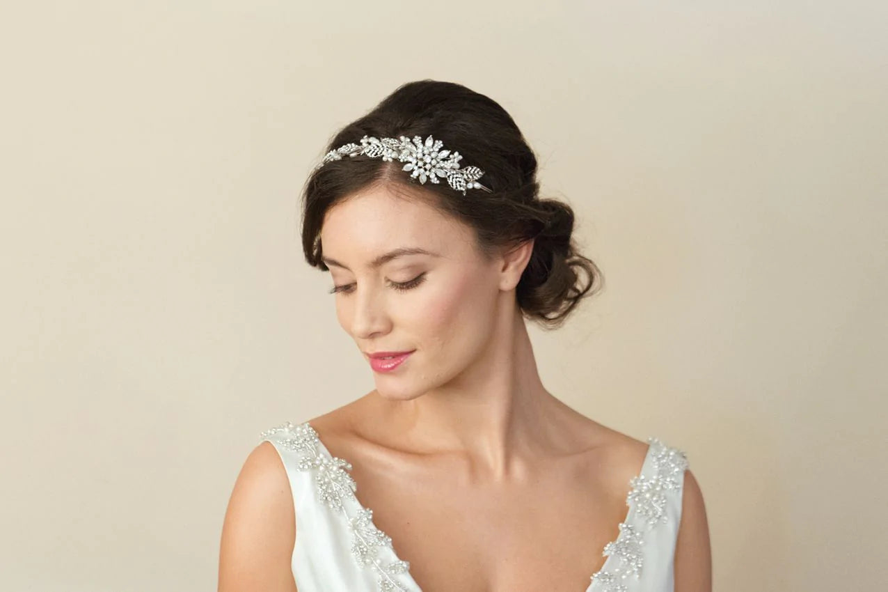 Ivory and Co Silver Crystal Floral Headband for Brides - Elegant Wedding Hair Accessory | Perfect for Bridal Showers, Weddings, and Special Occasions