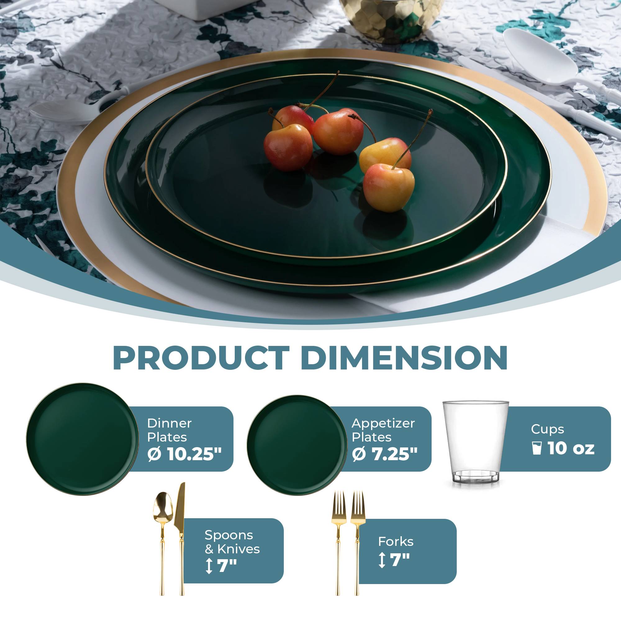Luxury Emerald & Gold Plastic Party Tableware Set - Elegant Dinnerware for Weddings, Birthdays & Special Events