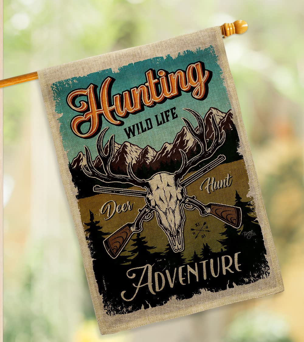 Wildlife Adventure Burlap House Flag Set - Double-Sided Outdoor Decor with Deer, Bear & Wolf Designs - Nature & Farm Animal Banner for Garden, Yard & Patio - Made in USA - Perfect for Country Homes, Cabin Decor & Nature Lovers