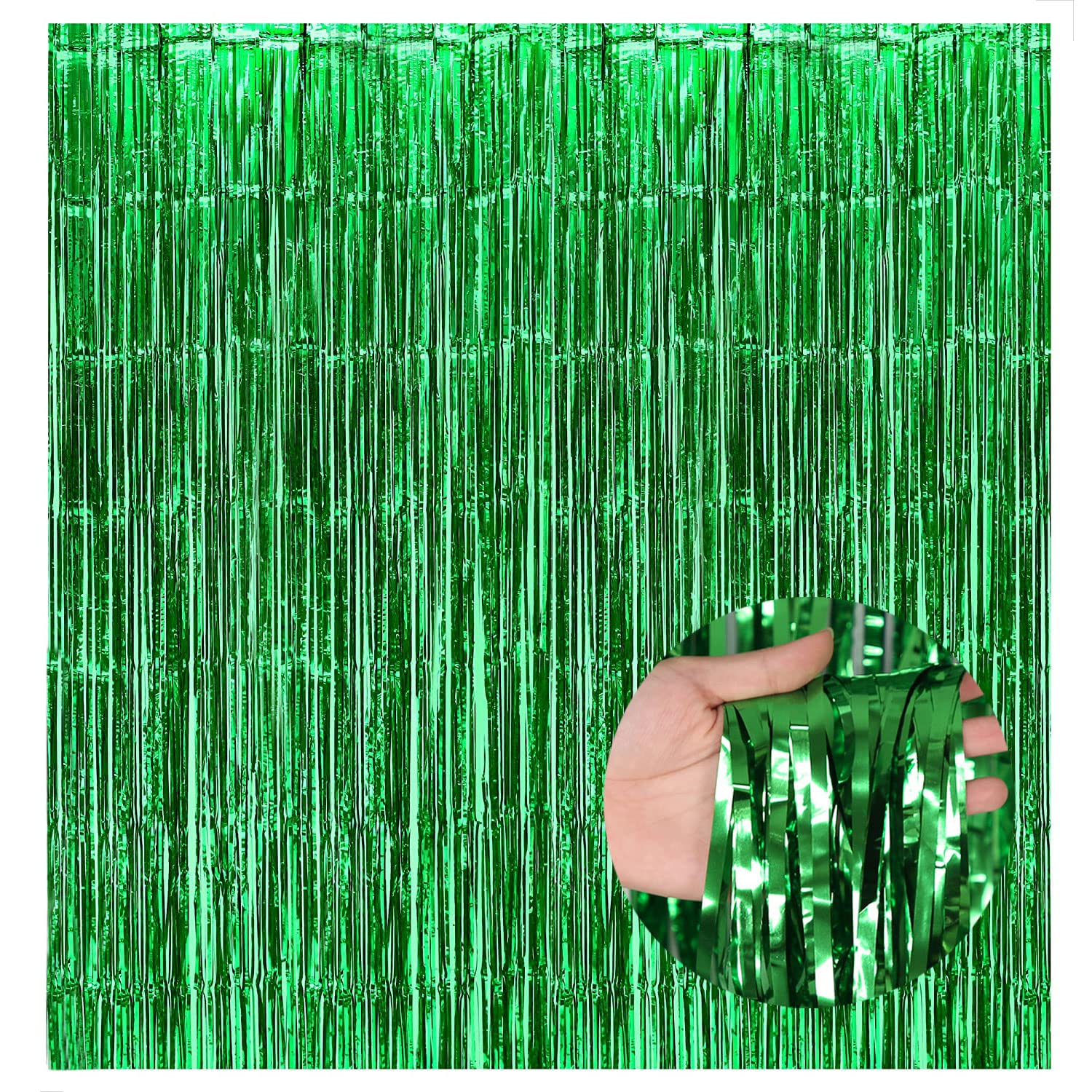 2 Pack 3.3x6.6ft Green Foil Fringe Curtains, Metallic Tinsel Streamer Backdrop for St. Patrick's Day Party Decorations - Perfect for Photo Booths, Birthday Celebrations, and Holiday Events
