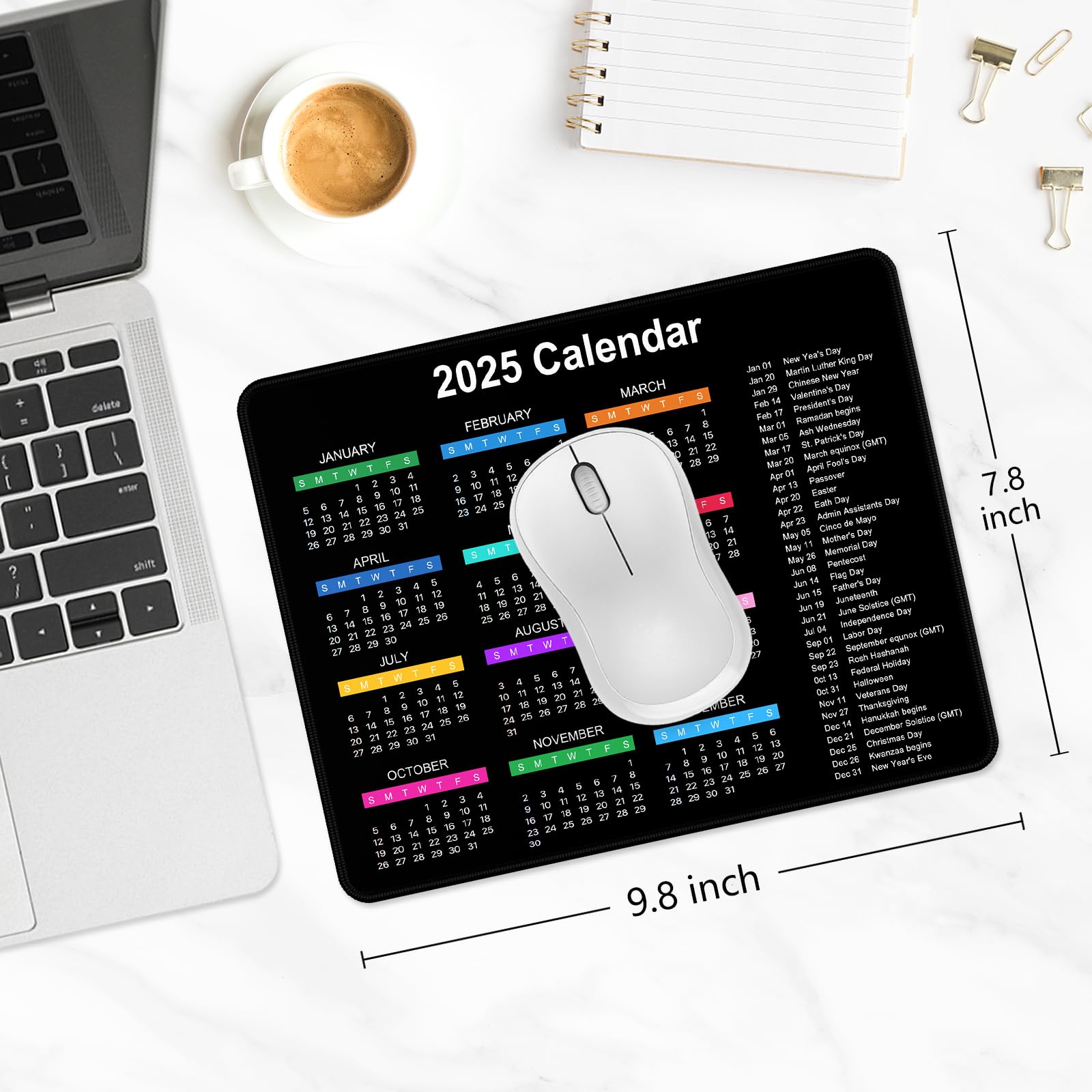 Dapesuom 2025 Calendar Mouse Pad - Non-Slip Rubber Base, Stitched Edges, Waterproof Gaming Mouse Mat (9.8