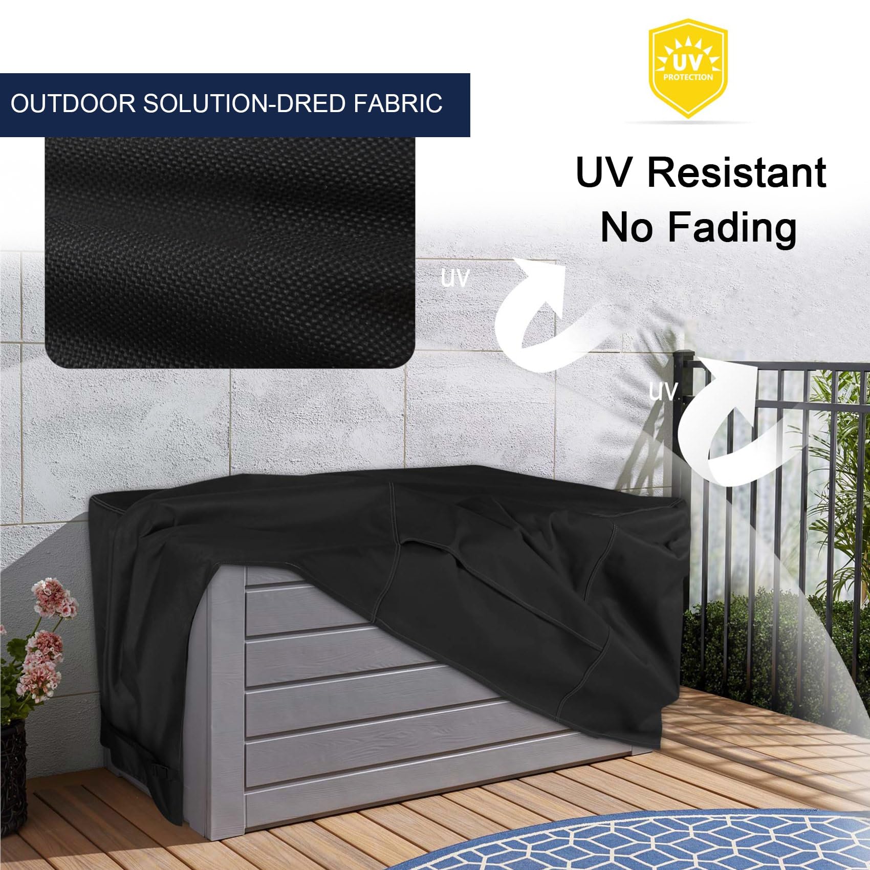 NettyPro Waterproof Deck Box Cover - Fade Resistant Outdoor Storage Bench Cover for 71-100 Gallon Resin Deck Box (46