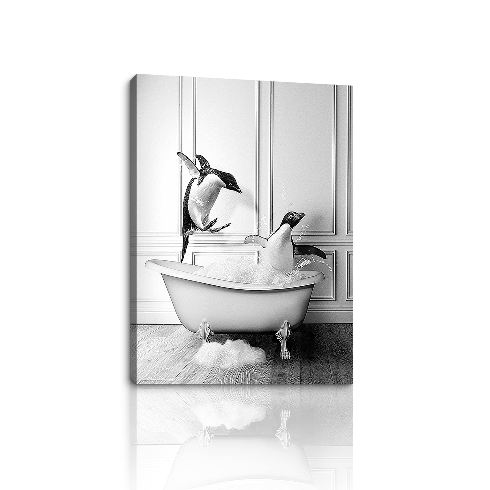 Funny Penguin Bathroom Wall Art Decor - Unique Black Bathroom Decorations for Guest Bath & Powder Room - Cute Cool Gift Ideas | Perfect for Coastal, Farmhouse or Modern Bathroom Themes
