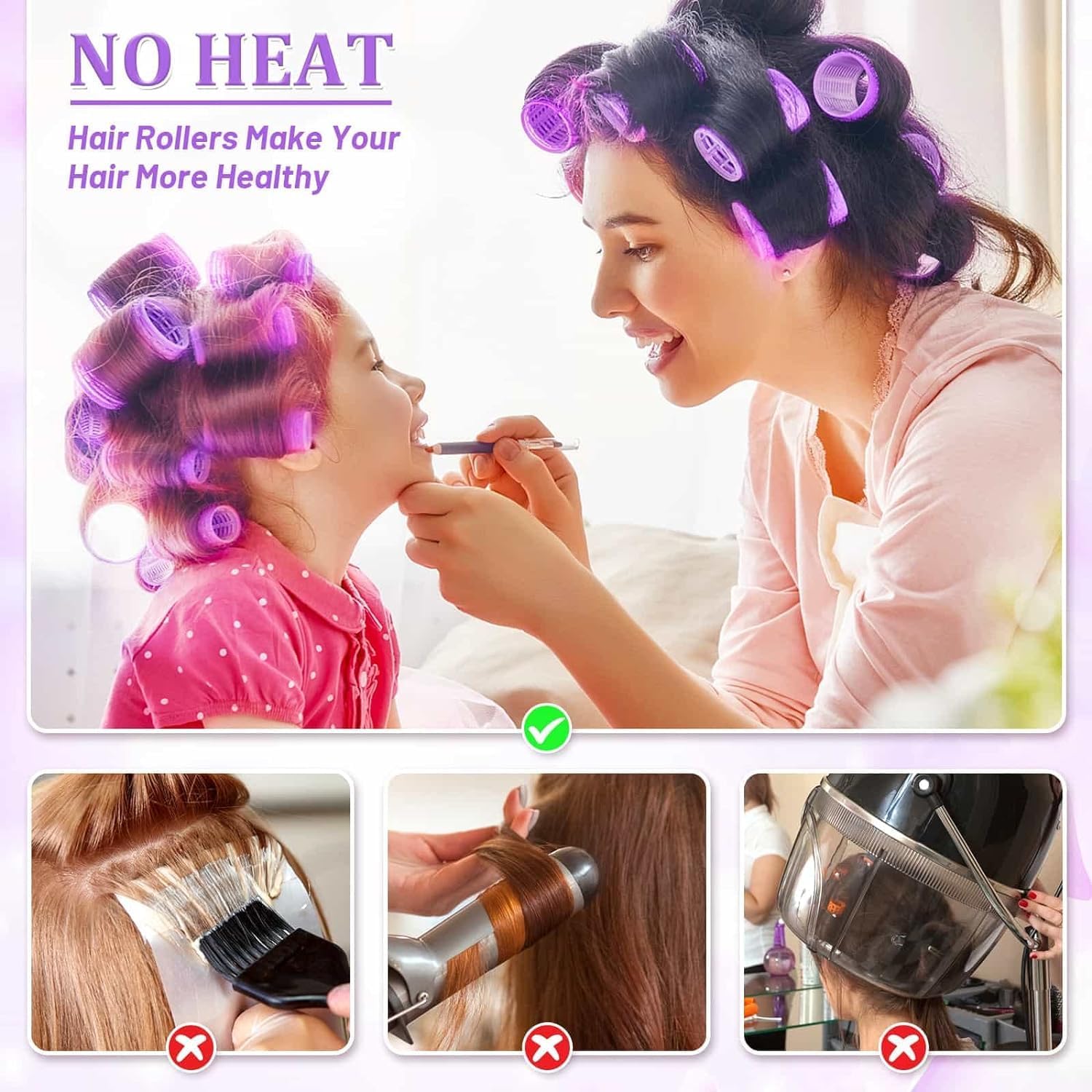 6-Piece Self-Grip Hair Rollers Set for Heatless Curls - 2 Large, 2 Medium, 2 Small Sizes with 6 Clips | Perfect for Overnight Styling, Beach Waves & Salon-Quality Results at Home