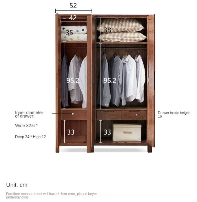 Solid Oak Wood Wardrobe in Walnut Finish - Stylish and Durable Closet Storage for Bedroom, Living Room, or Walk-in Closet