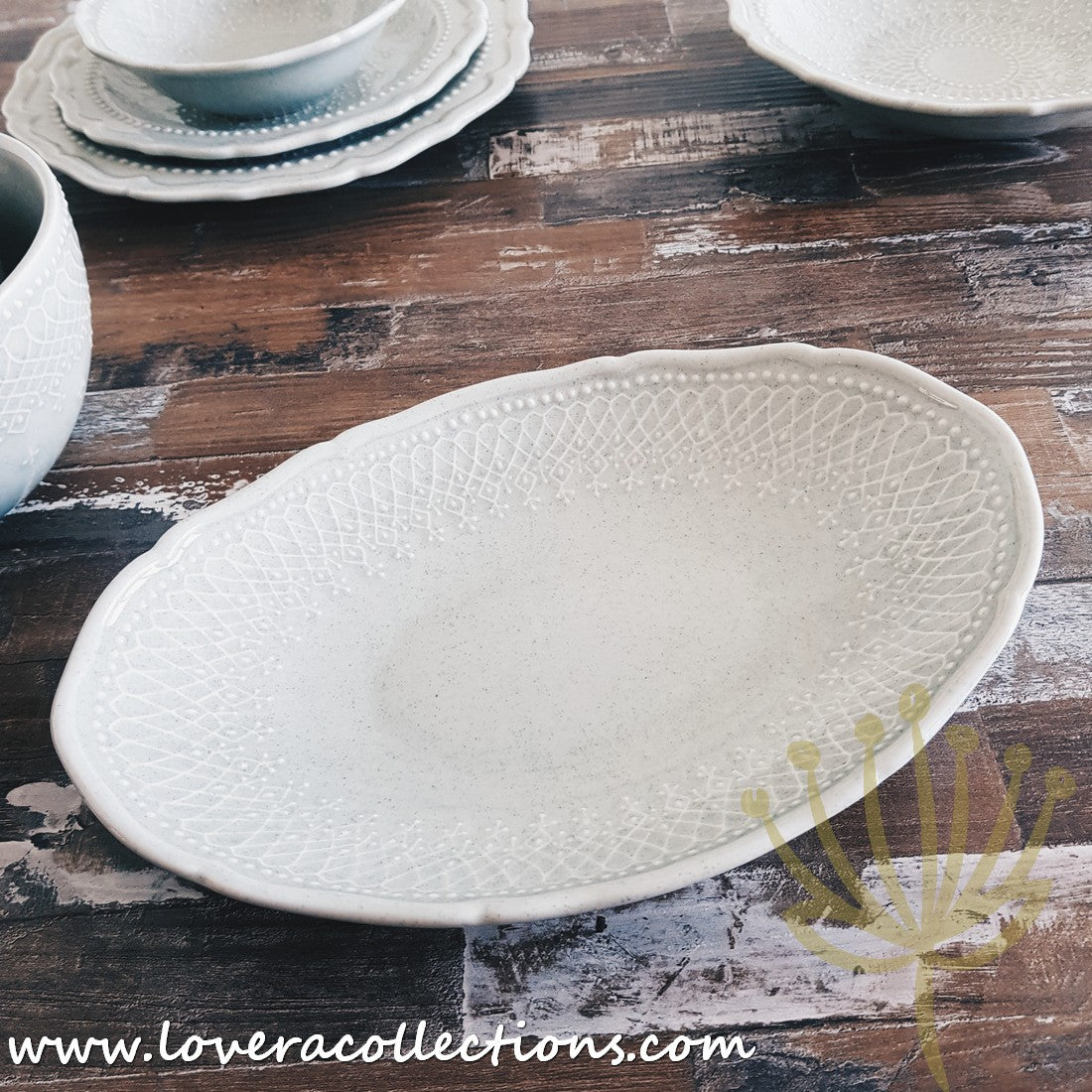 French Lace Dinnerware Set - Elegant Porcelain Plates & Bowls for Formal Dining, Wedding Reception & Holiday Table Setting (50% Off Limited Time Sale)