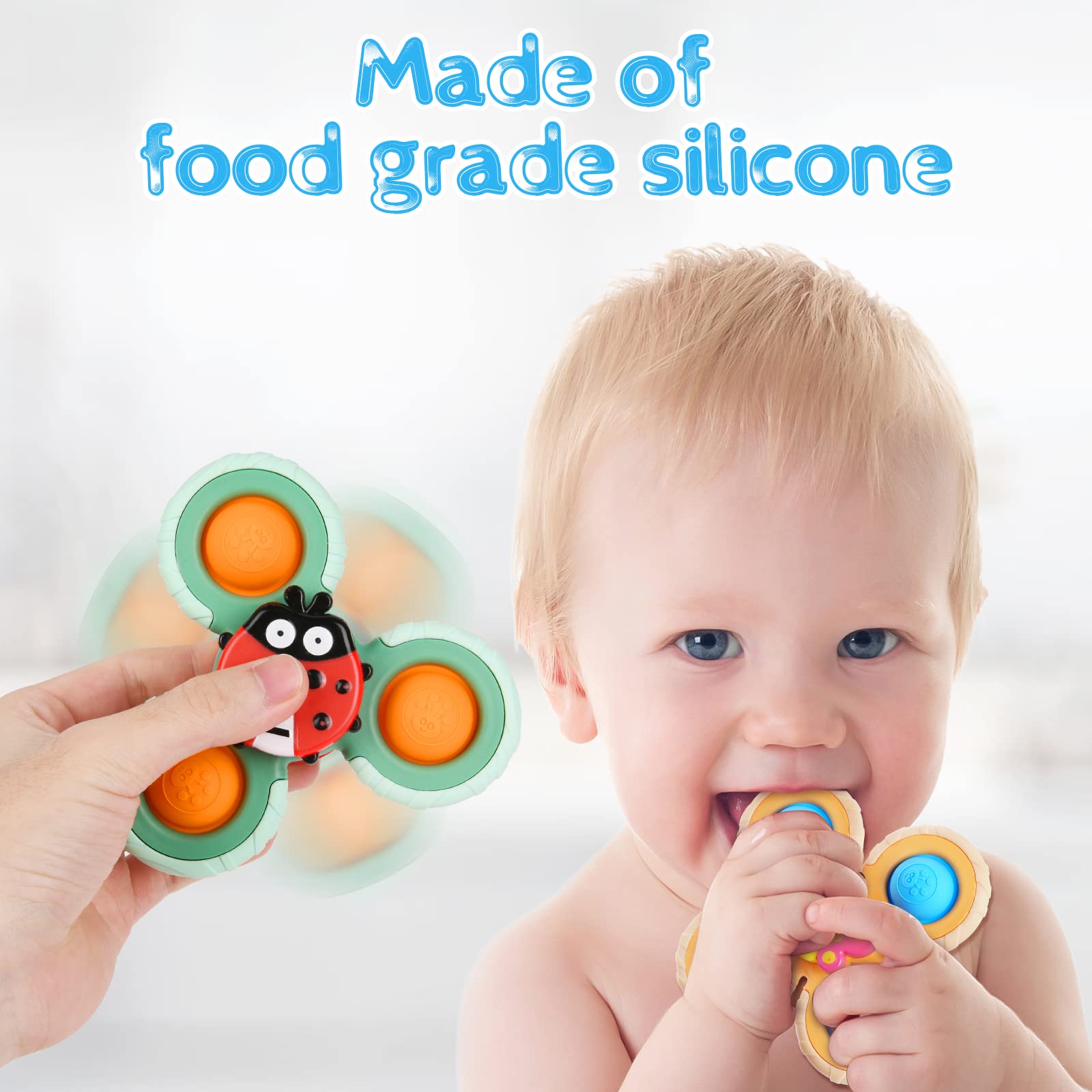 Vicloon Spinning Bath Toys for Kids - 3 Pack BPA-Free Suction Cup Toys for Baby & Toddler Playtime