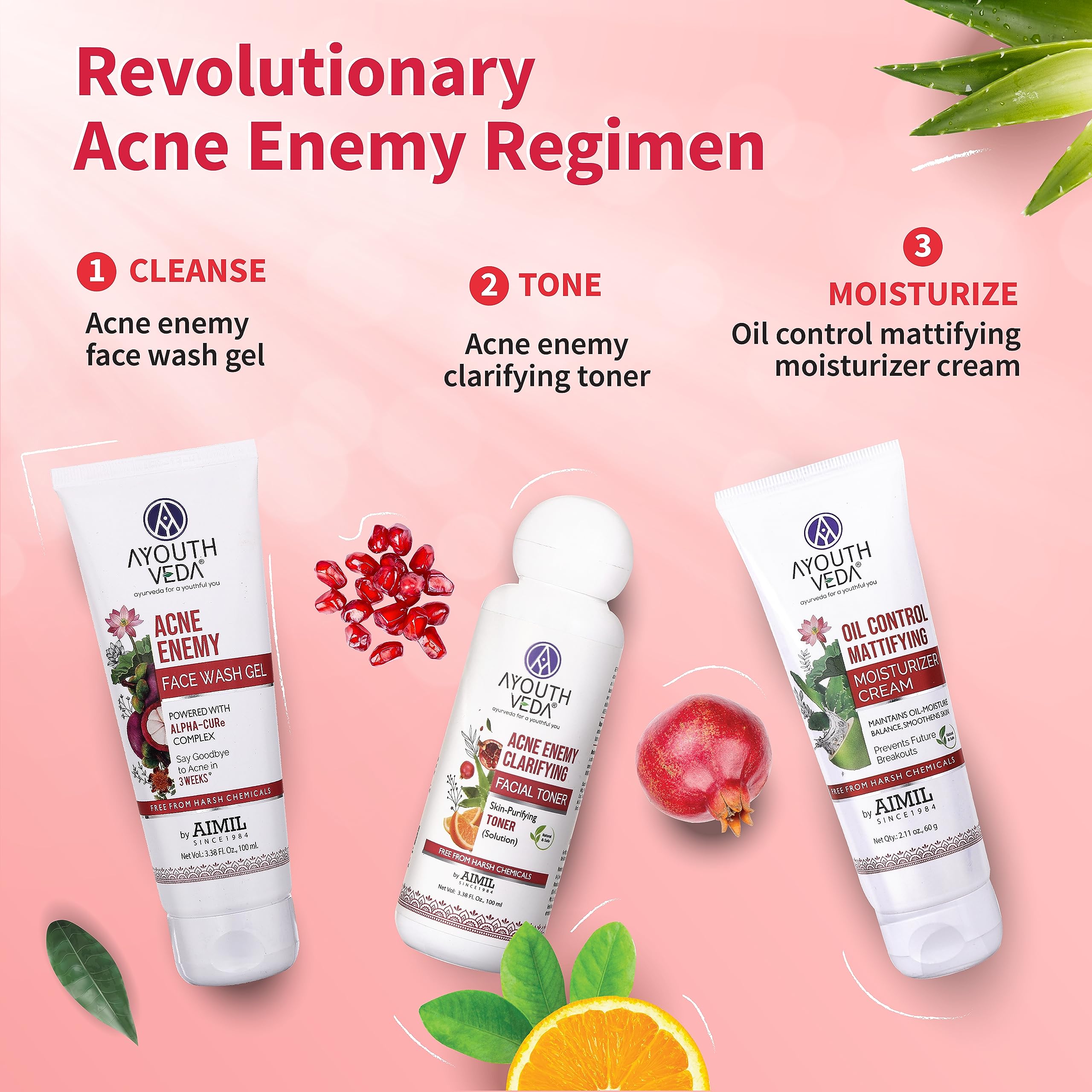 Ayouthveda Oil Control Mattifying Moisturizer Cream for Oily & Acne-Prone Skin - Green Tea, Aloe Vera & Coconut Water Formula to Reduce Redness & Breakouts | Hydrating Face Moisturizer for Men & Women | Pack of 3 (60g Each) | Perfect for Daily Skincare Routine & Travel