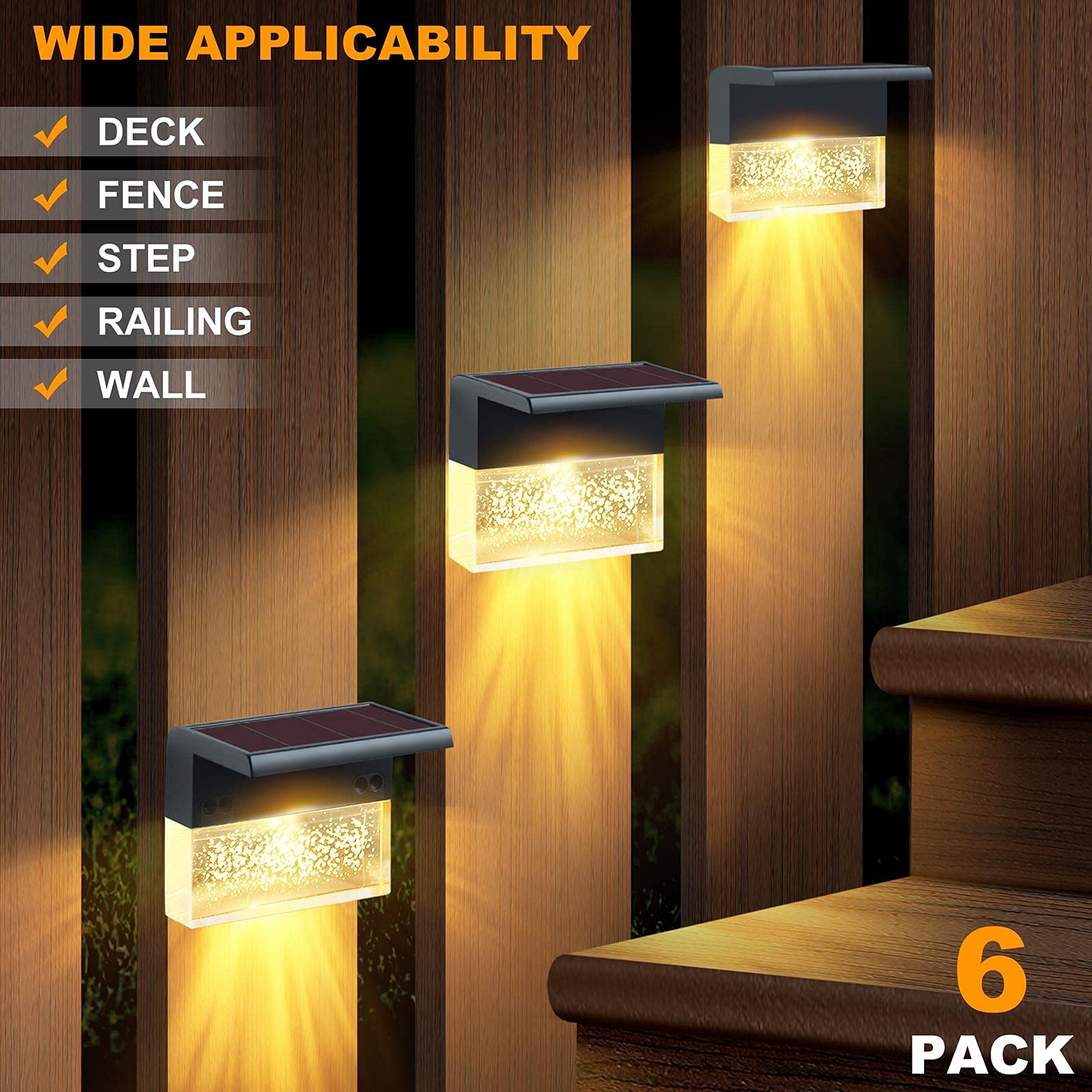 6 Pack Solar Deck Lights & 2 Pack Solar Post Lights - Waterproof Outdoor Lighting for Patio, Garden, Pathway, and Yard Decoration - Perfect for Evening Ambiance and Safety