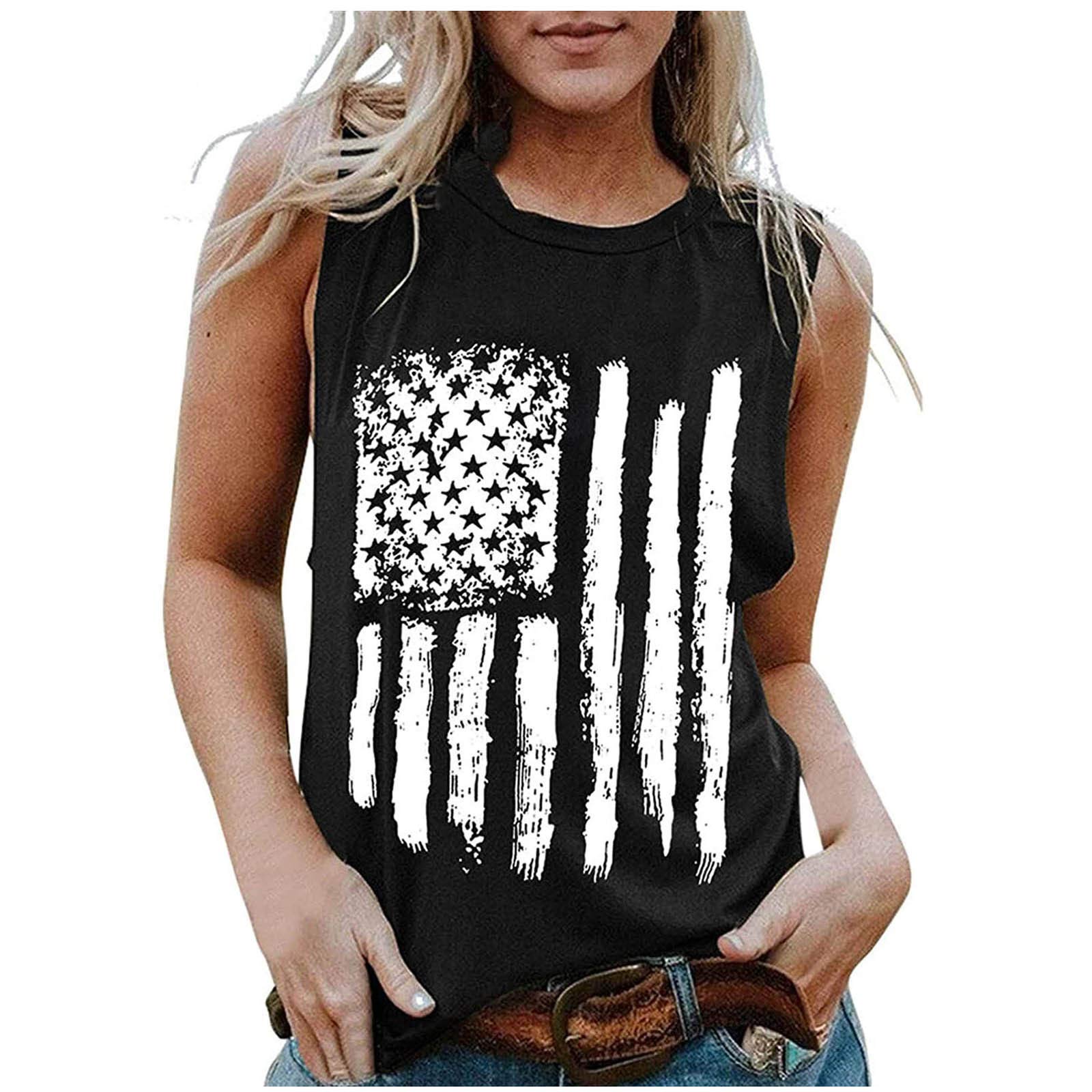 Women's 977 Tank Tops - Sleeveless Loose Fit Casual Summer T-Shirts for Workout, Gym & Independence Day | Comfy Vest Tops for Outdoor Activities, Beach & Daily Wear