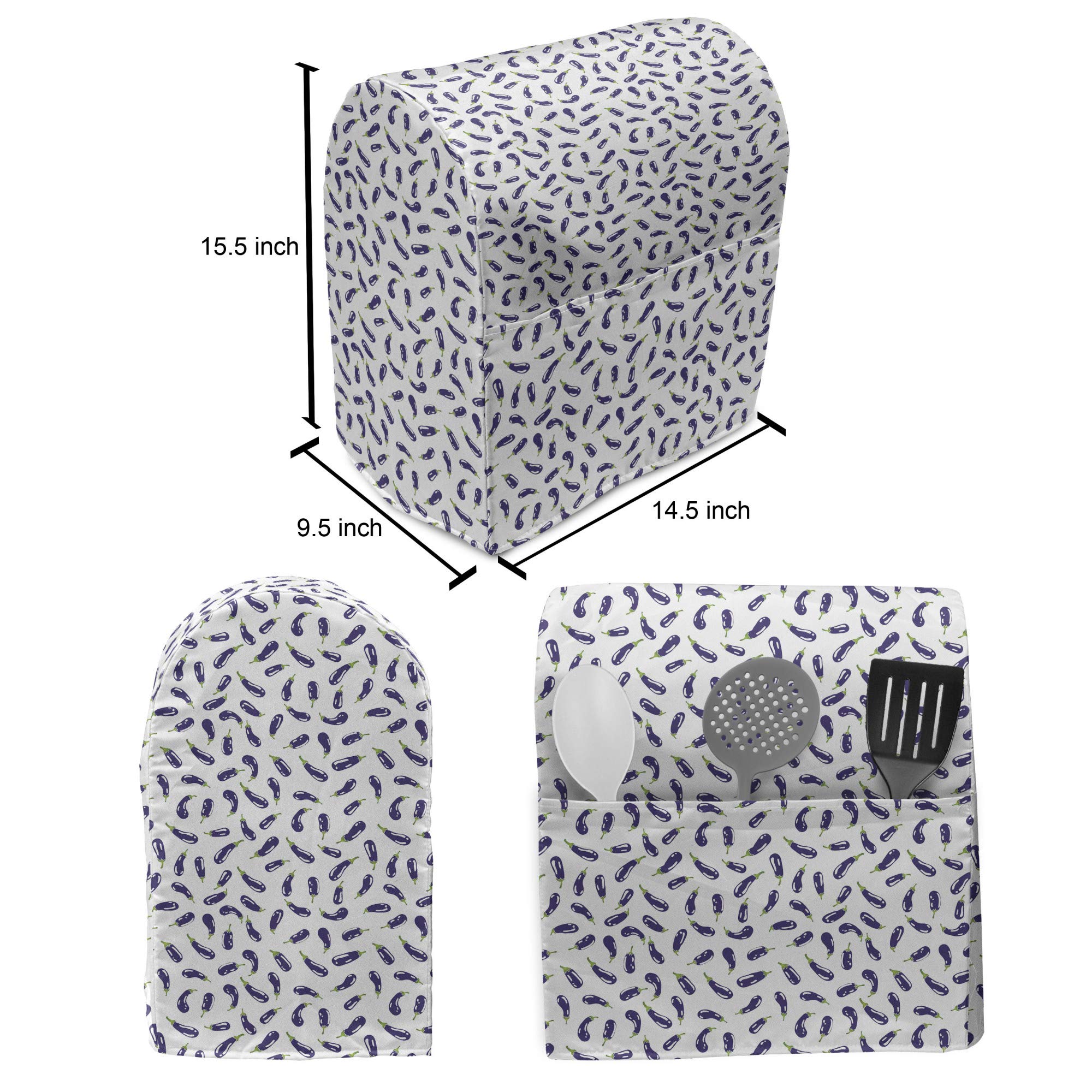 Ambesonne Eggplant Mixer Cover 6-8 Quarts - Purple & White Kitchen Organizer for Baking & Cooking