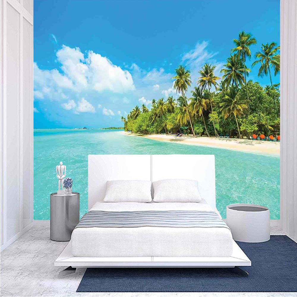 116x83 Inches Tropical Island Beach Palm Tree Peel and Stick Wallpaper - Self-Adhesive Removable Wall Mural for Home & Office Decor - Perfect for Living Room, Bedroom, or Workspace