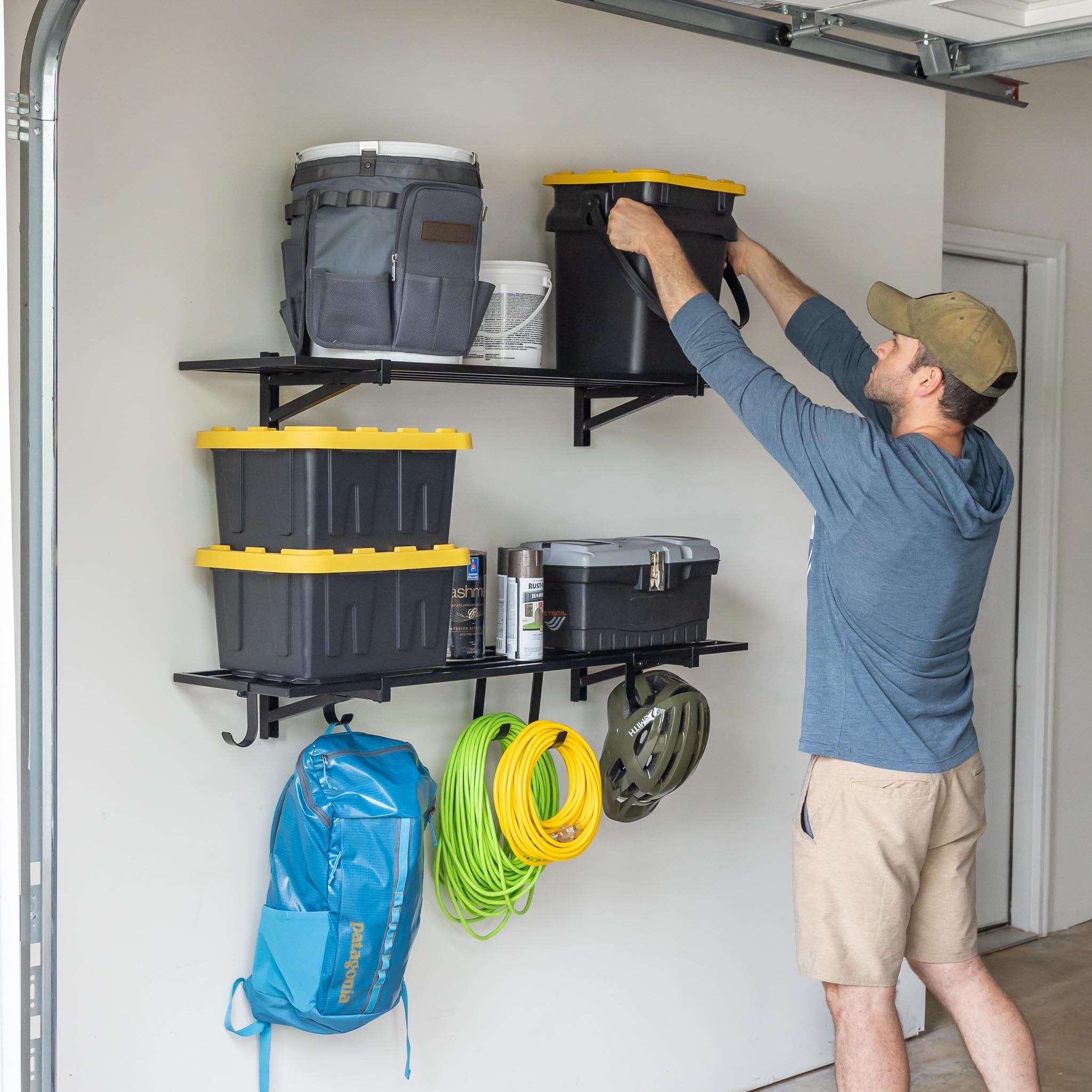 Heavy-Duty Garage Wall Mounted Shelves - 1' x 4' Steel Wall Storage Shelf with Hooks - 2 Pack - Each Holds 200 lbs - Perfect for Garage Organization, Workshop Storage & Home Tool Organization