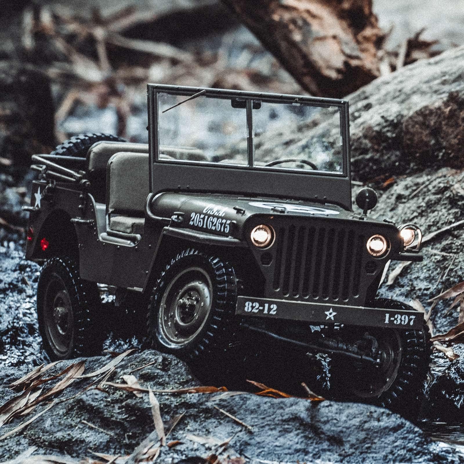 1/6 Scale FCX RocHobby 1941 MB Scaler 4x4 RC Truck - Hobby Grade Remote Control Car with 550 Brushed Motor & LED Lights for Adults (Battery & Charger Not Included) - Perfect for Off-Road Adventures, Backyard Crawling & RC Enthusiast Collections