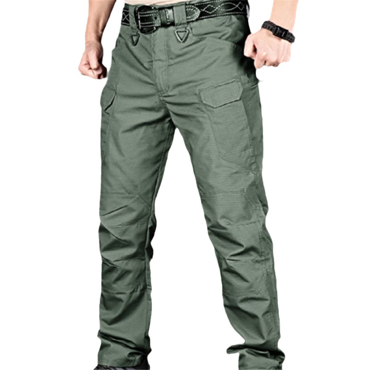 Roquorl Men's Tactical Cargo Pants - Elastic Waist Multi-Pocket Outdoor Military Combat Pants for Hiking, Camping & Work | Durable & Comfortable