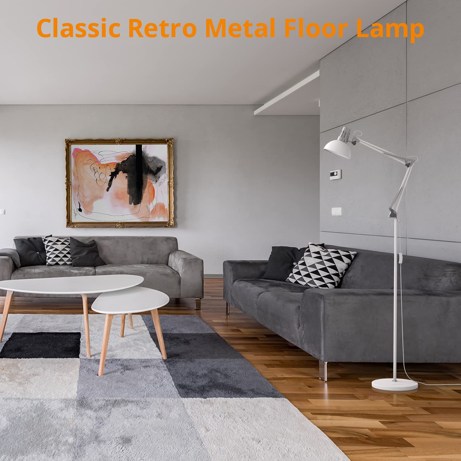 LEPOWER Swing Arm Floor Lamp with Heavy Metal Base - Adjustable Industrial Standing Light, E26 Socket, Modern Reading Lamp for Living Room, Bedroom, Office (White) | Perfect for Cozy Reading Nooks & Workspace Lighting
