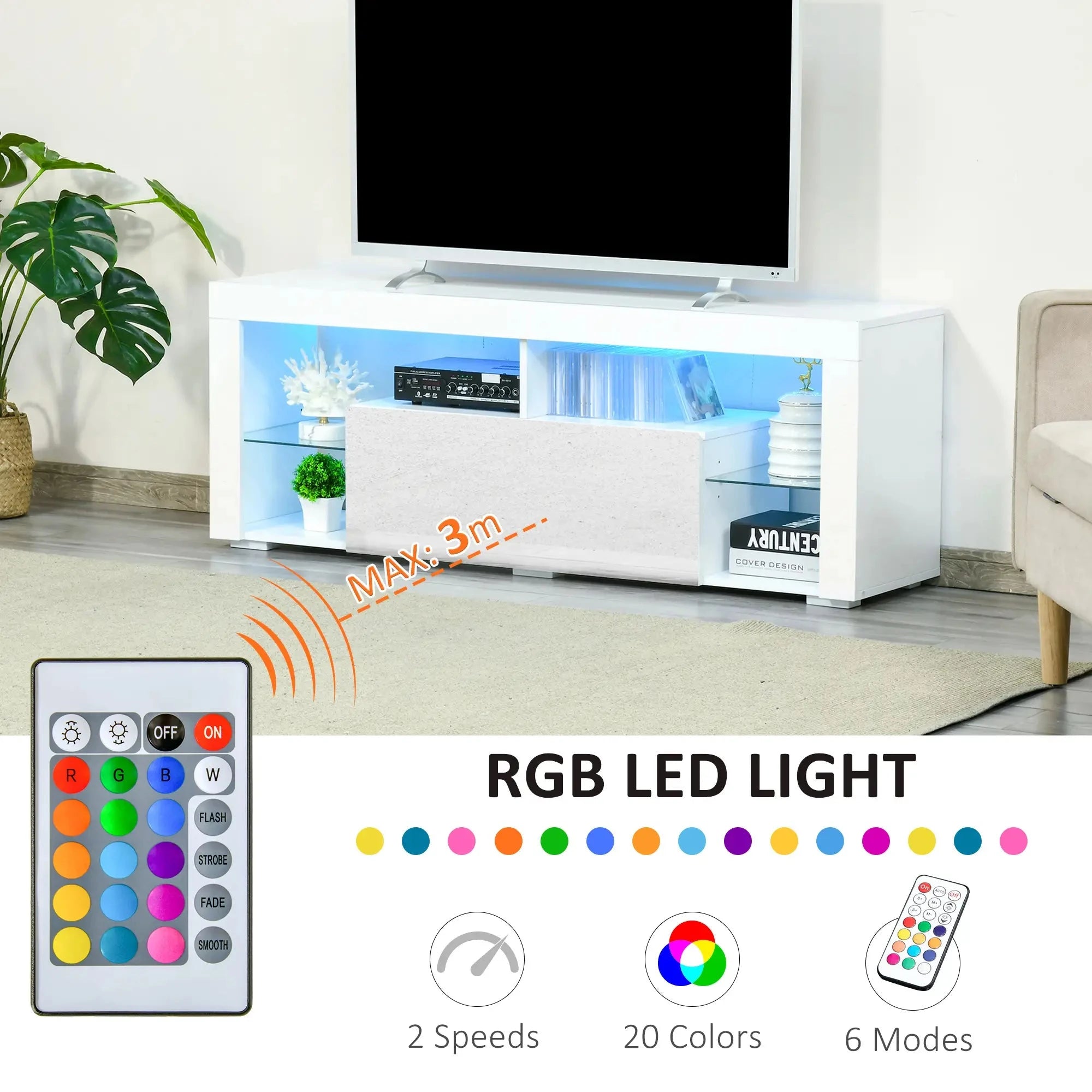 Modern TV Stand with LED Lights & Storage Shelves - 4 Color Options for Living Room, Bedroom & Home Theater Setup