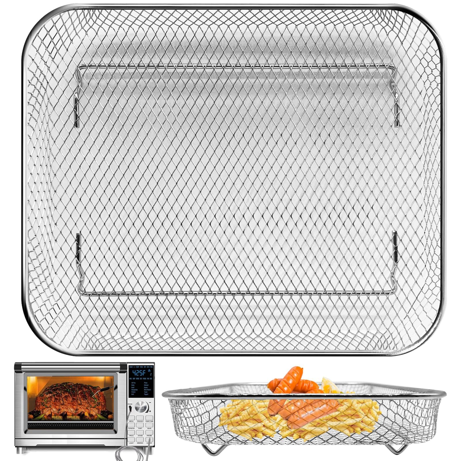 Replacement Air Fryer Basket for Nuwave Bravo XL - 12x10 Inch Stainless Steel Non-Stick Mesh Rack | Dishwasher Safe Accessory | Perfect for Healthy Cooking, Crispy Snacks & Family Meals