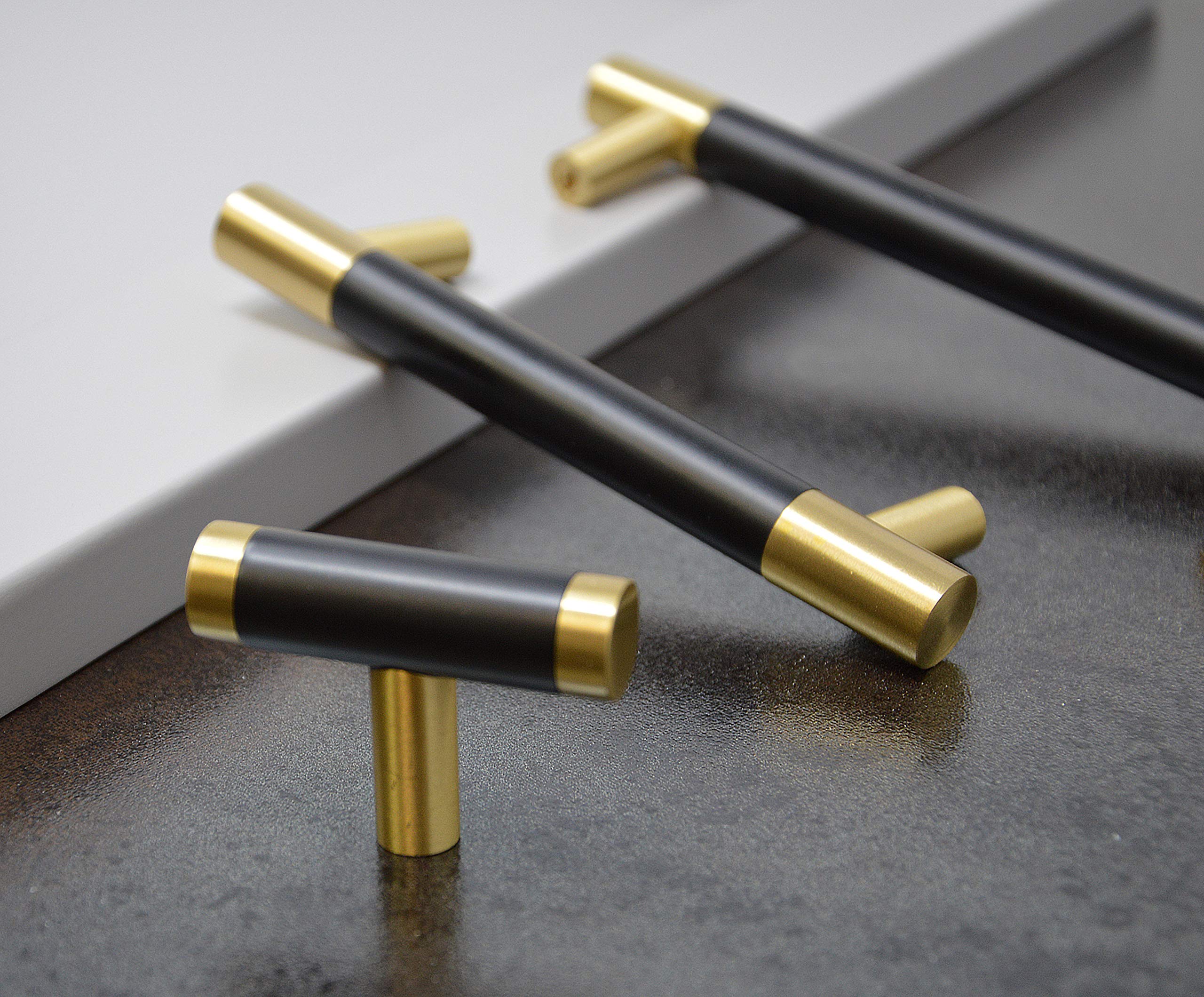 Gold Cabinet Handles & Black Drawer Pulls - 5 Pack Kitchen Cabinet Hardware for Dresser, Bedroom & Bathroom - Elegant Gold & Black Knobs for Home Decor & DIY Projects