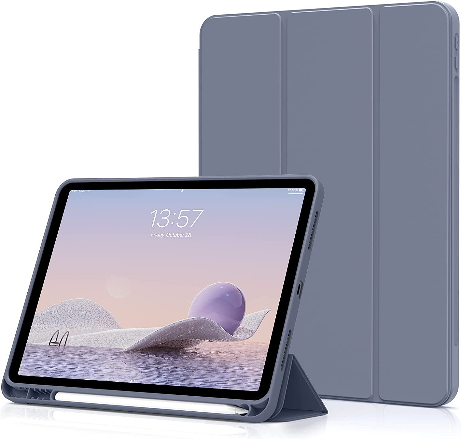 Premium JKSML iPad Air 5th/4th Generation Case (2022/2020 Model) - 10.9 Inch Slim Protective Cover with Pencil Holder & Stand Feature | Hard Back Shell Smart Case for iPad Air 5/4 in Purple | Perfect for Work, Study & Travel Protection