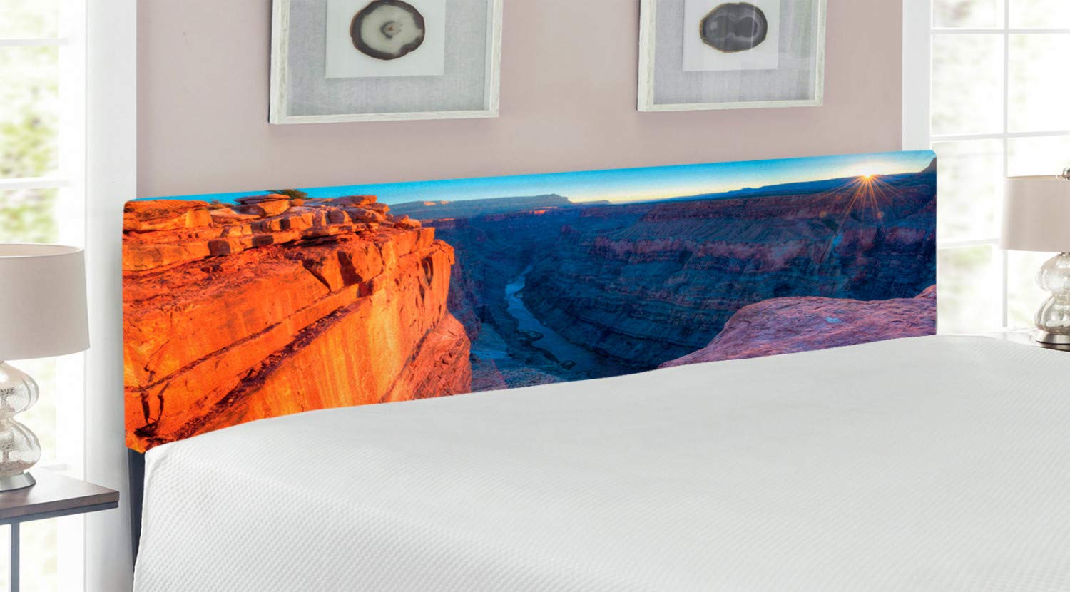 Ambesonne Americana King Size Upholstered Headboard - Sunrise at Toroweap Point Grand Canyon Scenic Design with Memory Foam, Purple Grey Orange Blue Decorative Metal Bed Headboard | Perfect for Bedroom Decor, Guest Rooms & Vacation Homes