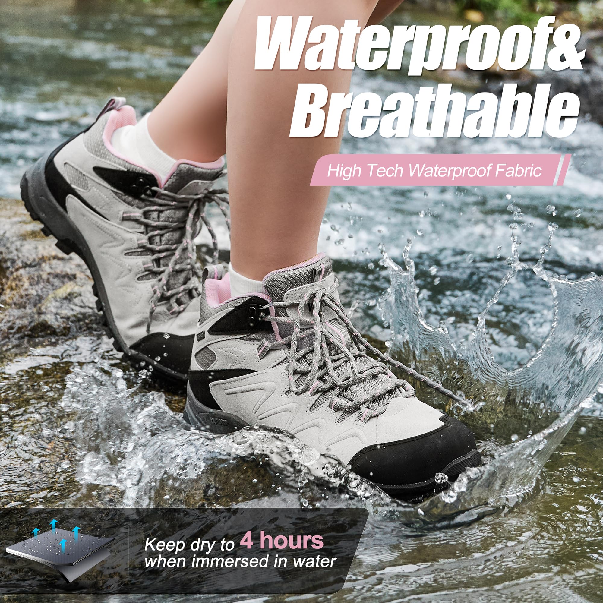 **Women's Waterproof Hiking Boots - Non-Slip, Breathable & Comfortable for Outdoor Trekking, Camping & Trail Adventures**