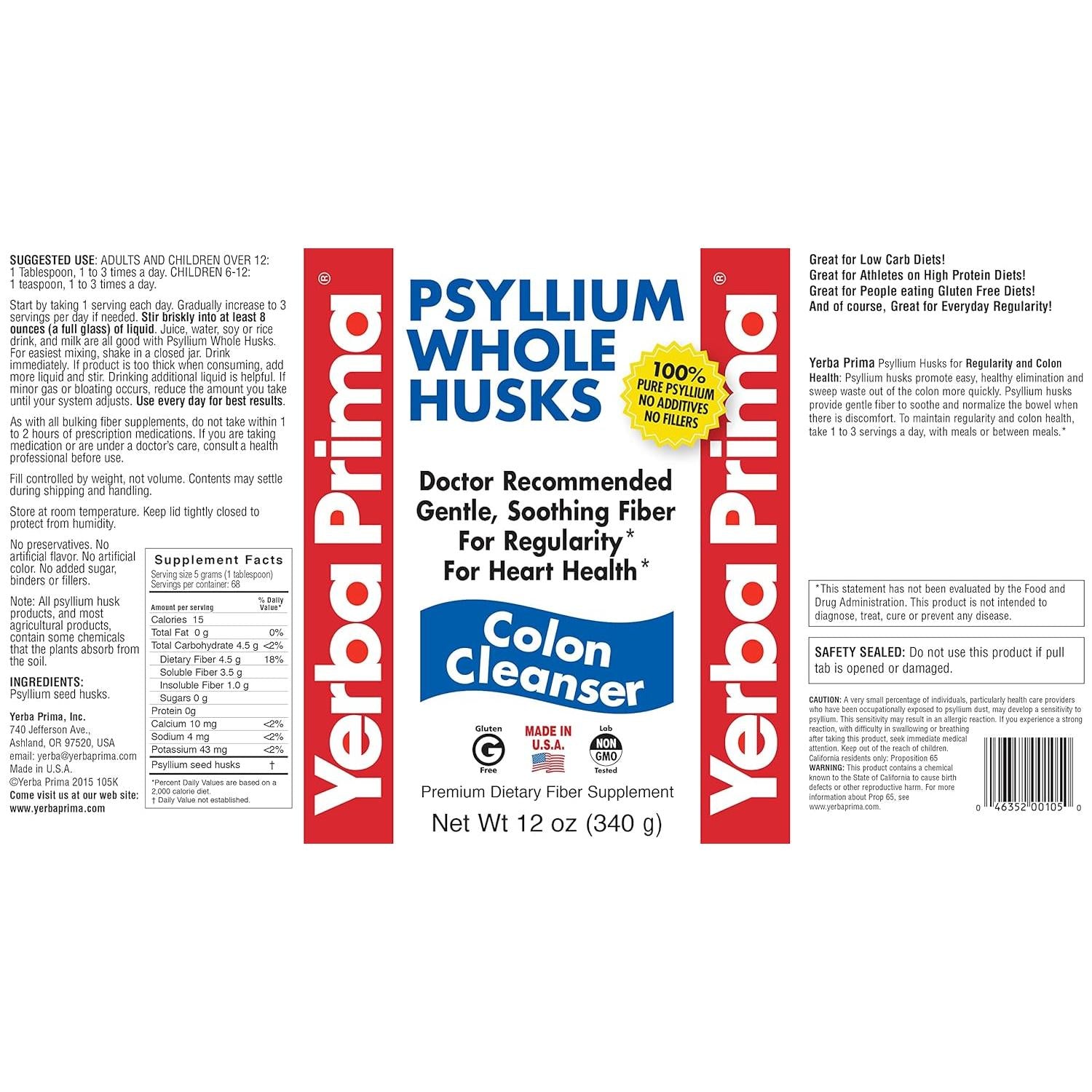 Yerba Prima Psyllium Whole Husks - 100% Natural Fiber Supplement for Digestive Health & Weight Management - Perfect for Smoothies, Baking & Daily Wellness Routine