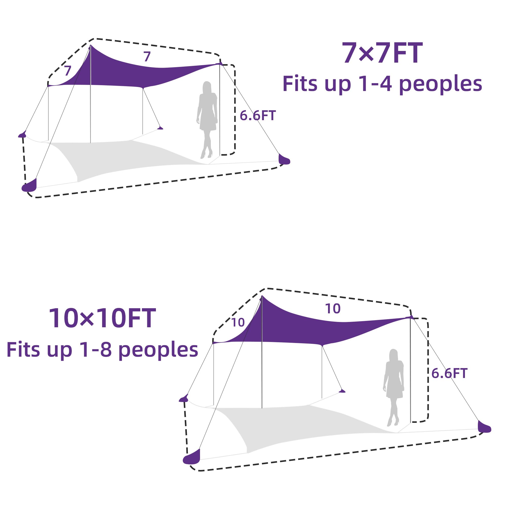 UMARDOO 10x10FT Portable Beach Tent with UPF 50+ Sun Protection - Easy Setup Family Sun Shelter with Carry Bag for Outdoor, Camping, Picnic & Beach Travel (Purple) - Wind Resistant Canopy for Summer Vacations & Backyard Relaxation