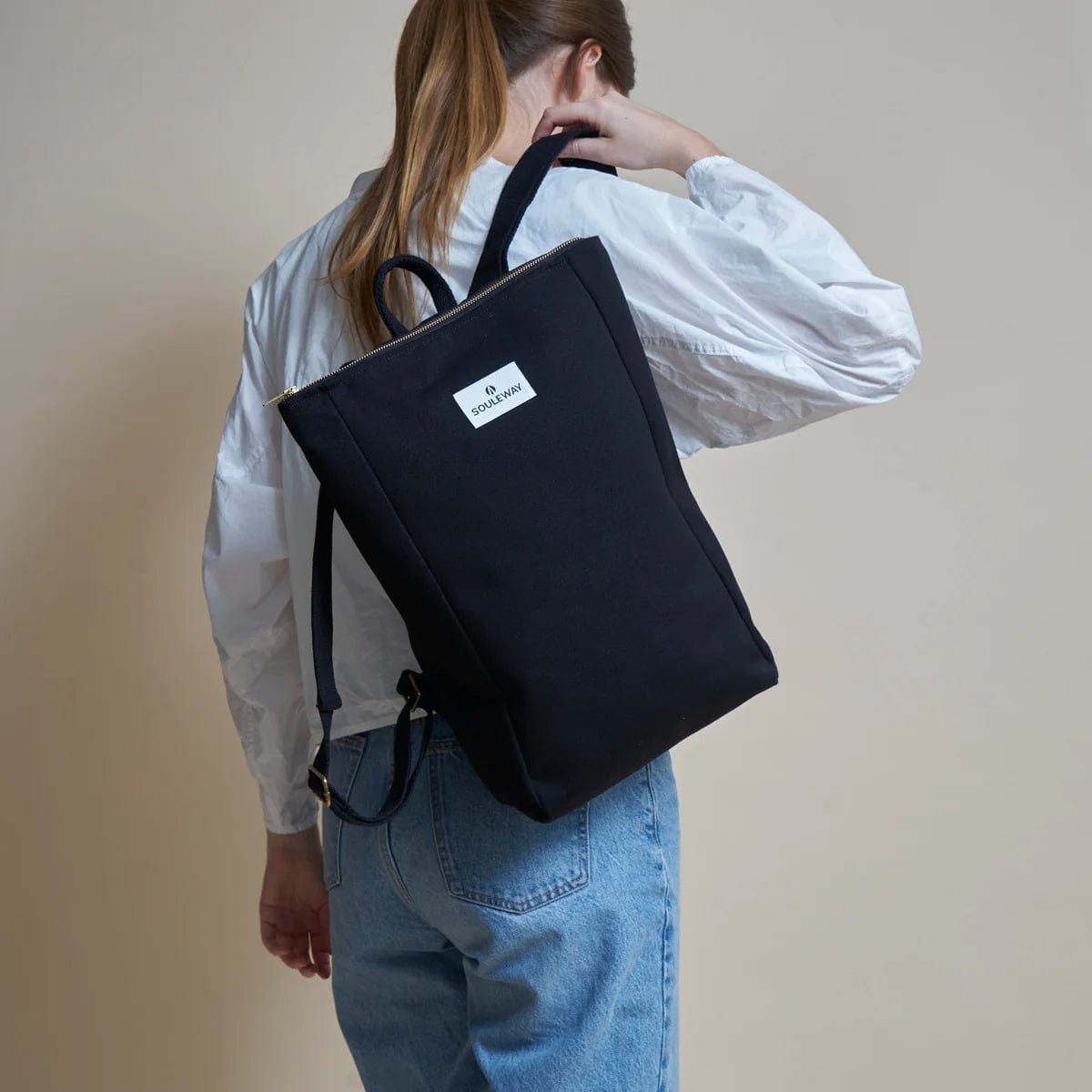 Natural Cotton Canvas Simple Backpack for Women & Men - Lightweight Laptop Backpack with Adjustable Straps | Night Black | Perfect for School, Travel & Daily Commute