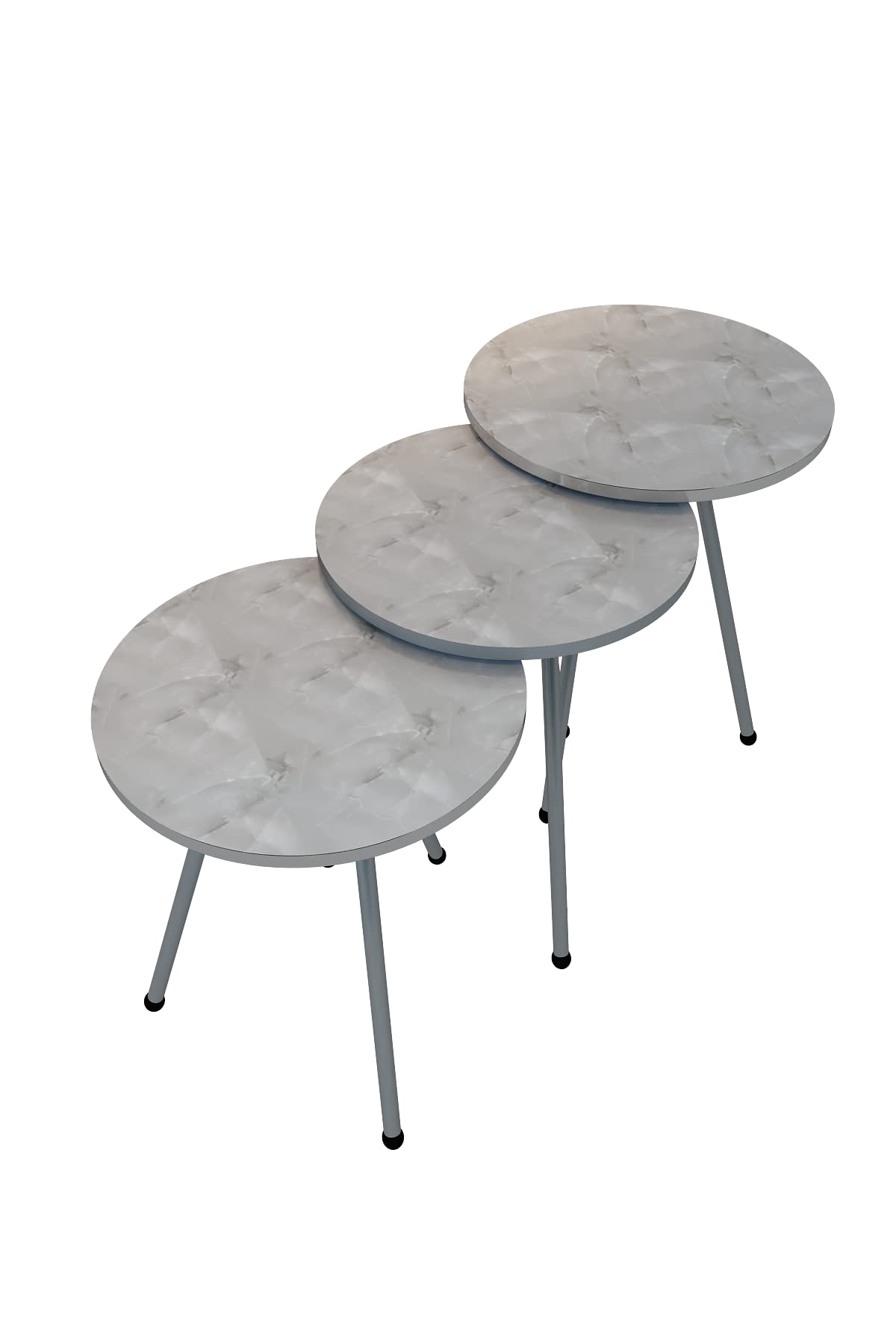 3-Piece Round Nesting End Tables Set - Stackable Coffee & Side Tables for Small Spaces, No-Tools Assembly Nightstand for Bedroom & Living Room (White Marble/Silver) - Perfect for Apartments, Dorms & Cozy Home Decor