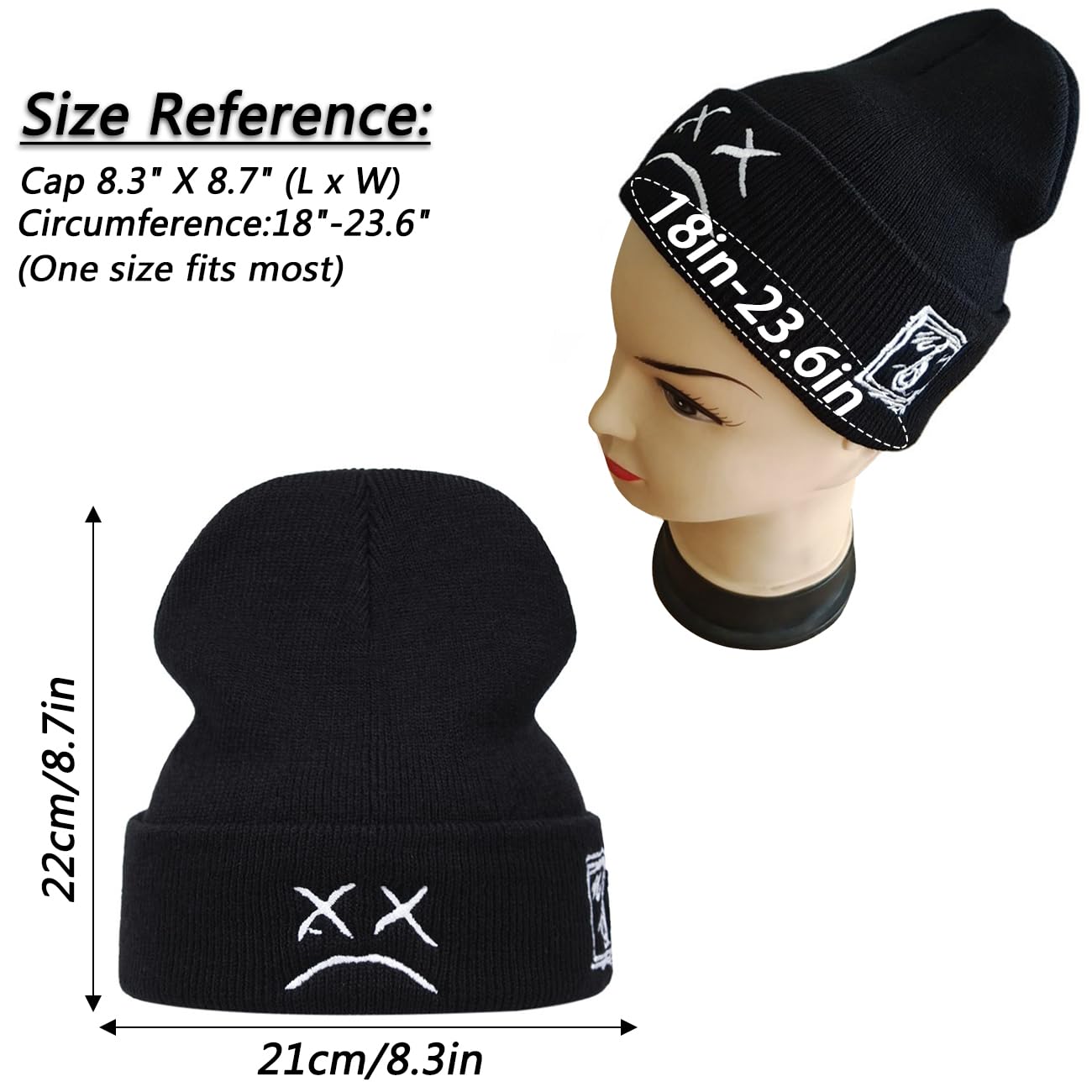 Cute Cat Face Knit Beanie Hat - Anime Embroidery Winter Warm Knitted Cap for Boys & Girls - Perfect for Cold Weather, Cosplay & Casual Outfits