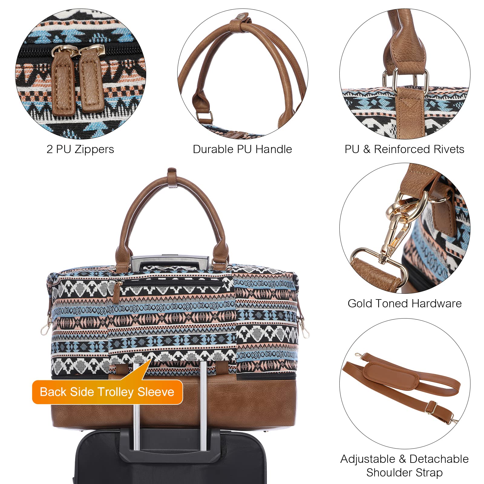 Stylish Canvas Weekender Bag for Women - Large Travel Duffle with Shoe Compartment & Toiletry Pouch - Perfect Carry-On for Gym, Hospital, Labor & Delivery, Weekend Getaways - Ideal for Travel, Workouts, and Overnight Trips