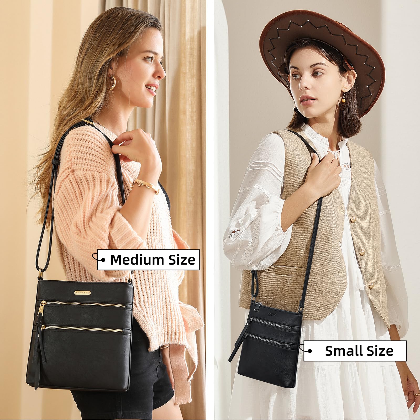CLUCI Women's Crossbody Purse - Medium Size with Zipper Pocket & Adjustable Strap - Soft Leather Shoulder Handbag - Perfect for Work, Travel & Everyday Use