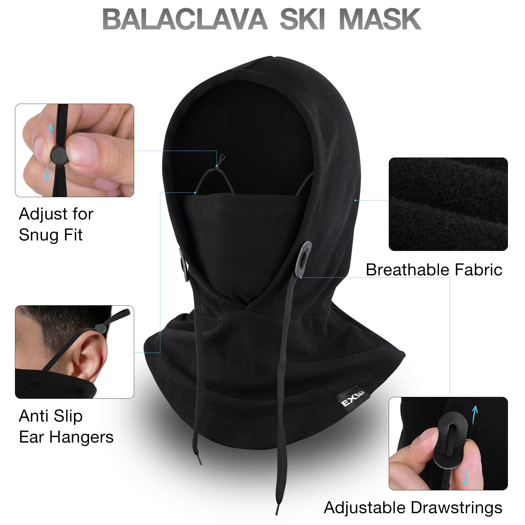 Balaclava Face Mask for Men & Women - 4-in-1 Warm Winter Ski Mask & Neck Warmer - Cold Weather Protection for Skiing, Cycling, Motorcycling & Outdoor Activities