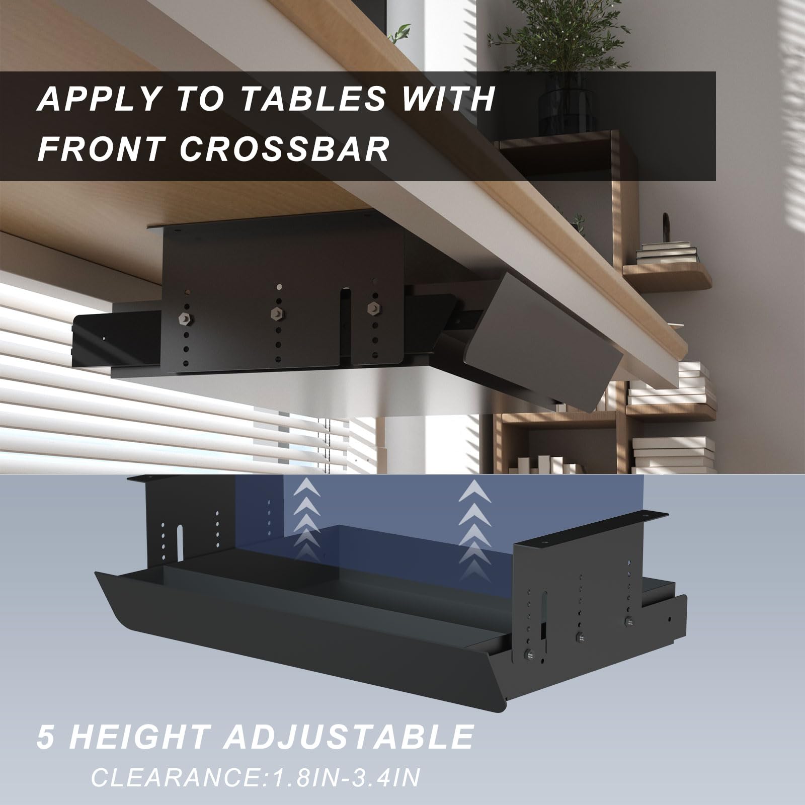 Under Desk Sliding Pull-Out Drawer - Height Adjustable Storage Organizer for Standing Desk (Fits Tables with Front Crossbar, 3.5