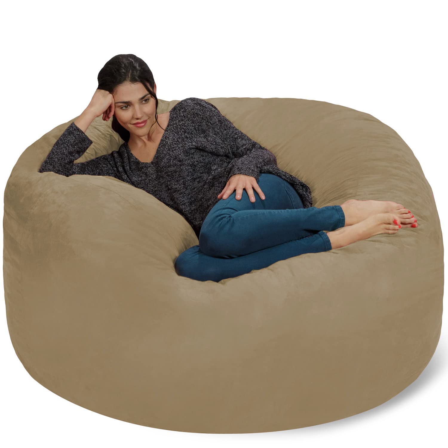 Chill Sack 5' Giant Memory Foam Bean Bag Chair - Oversized Sofa with Soft Microfiber Cover in Khaki | Perfect for Living Rooms, Game Rooms & Dorm Lounging
