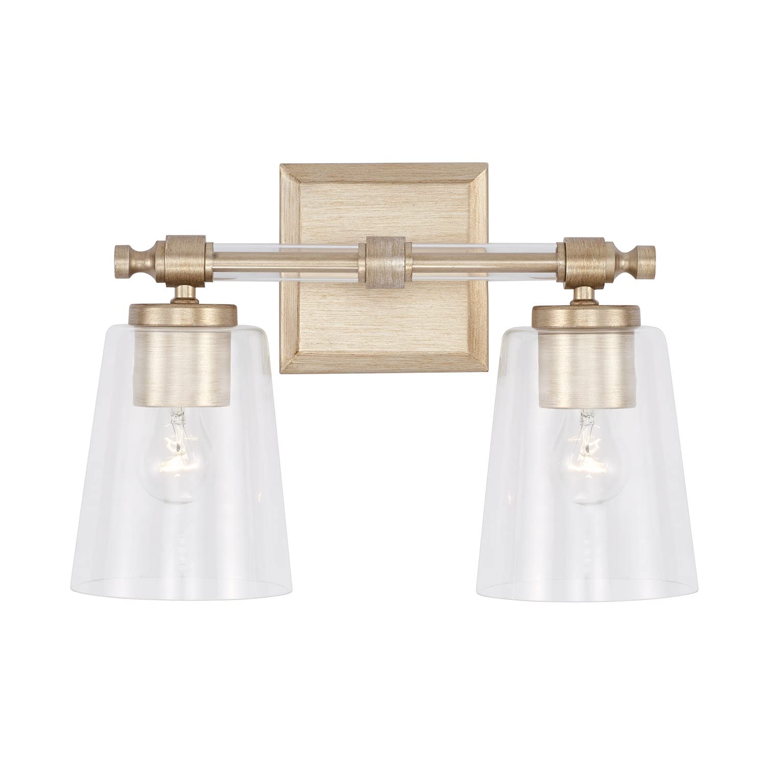 Breigh Modern Clear Glass Cylinder Vanity Lights for Bathroom - 2-Light 200W Brushed Champagne Finish, 10