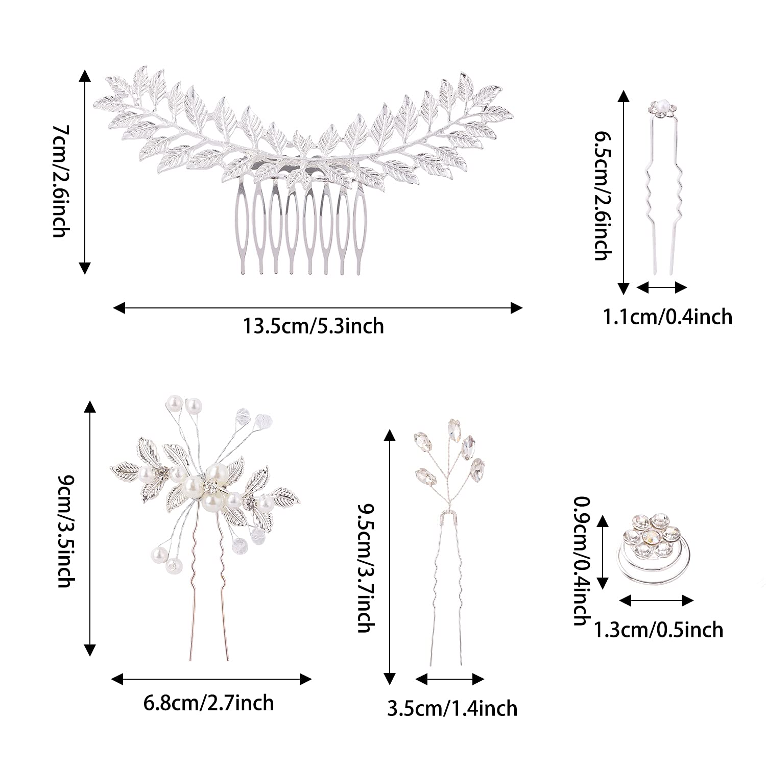 Sparkly Silver Rhinestone Leaf Flower Pearl Hair Combs & Pins Set - 41 Pack Bridal Hair Accessories for Women, Girls, Brides & Bridesmaids - Perfect for Weddings, Proms, Parties & Special Occasions