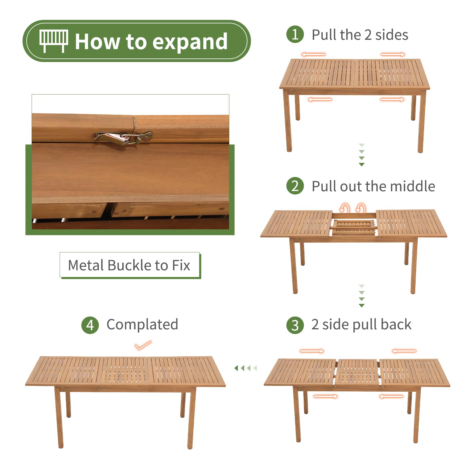 OC Orange-Casual 6-8 Person Extendable Solid Acacia Wood Dining Table (59''-79'') - Indoor/Outdoor Rectangular Table for Kitchen, Patio & Deck - FSC Certified - Perfect for Family Dinners & Outdoor Entertaining